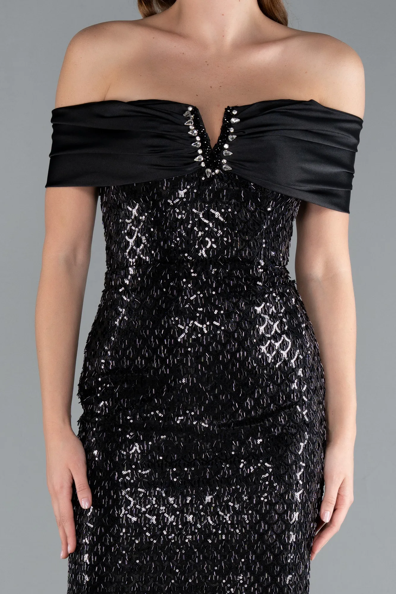 Black-Midi Beaded Party Dress ABK2336