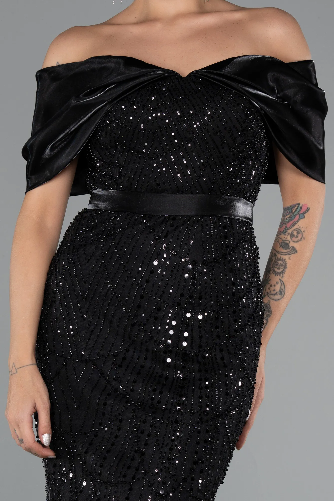 Black-Midi Beaded Party Dress ABK2453