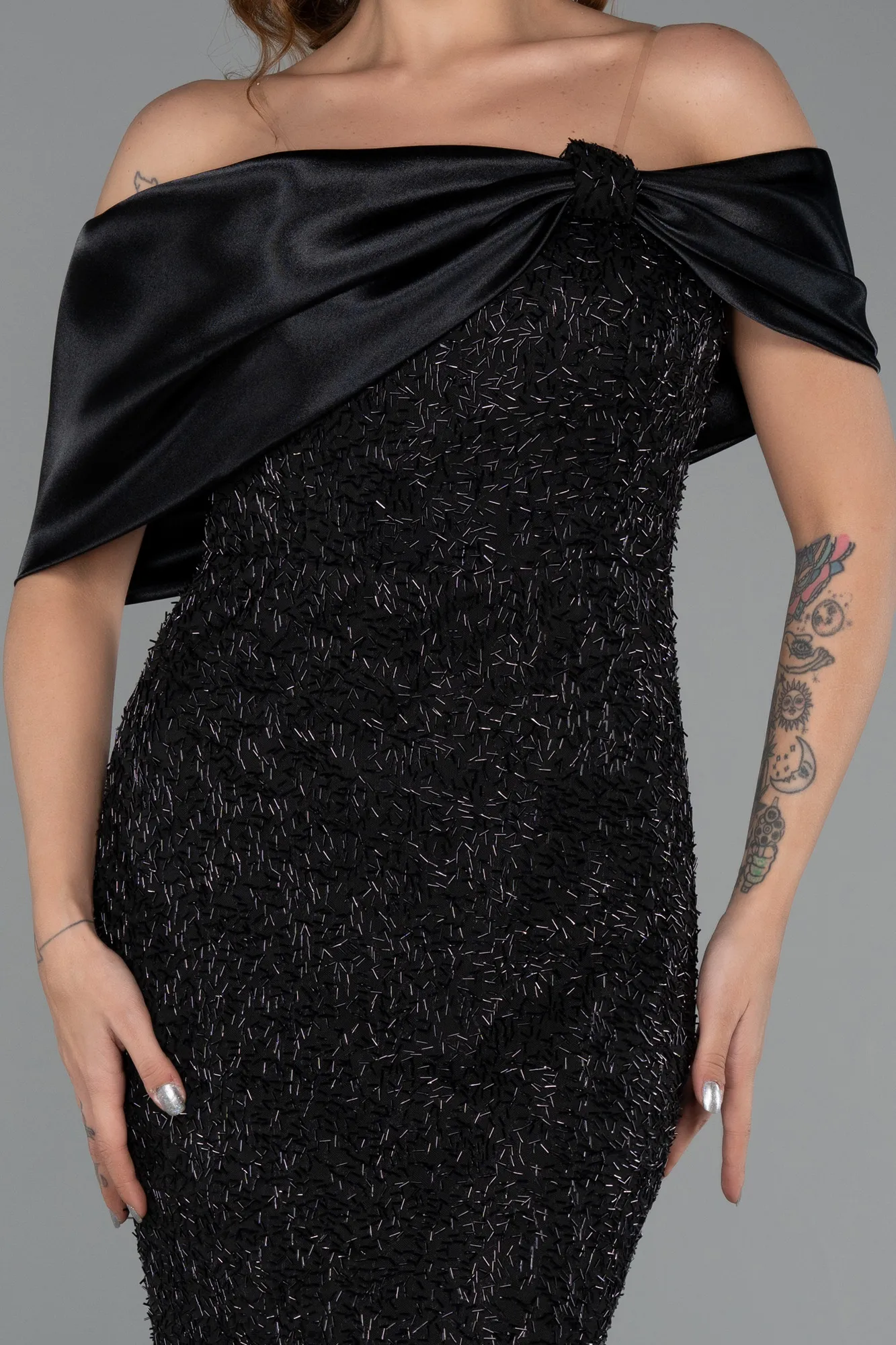 Black-Midi Beaded Party Dress ABK2461