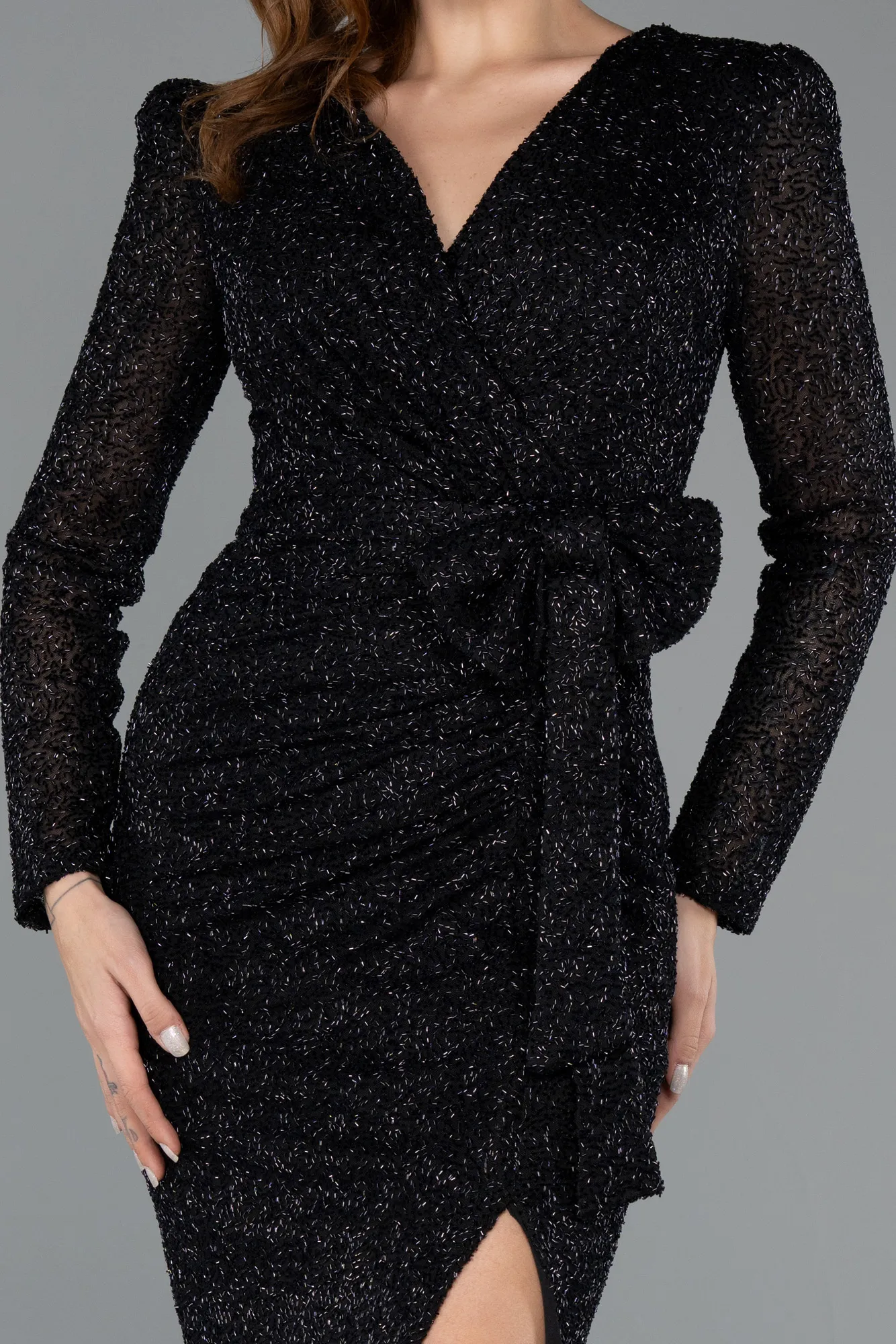 Black-Midi Beaded Party Dress ABK2466