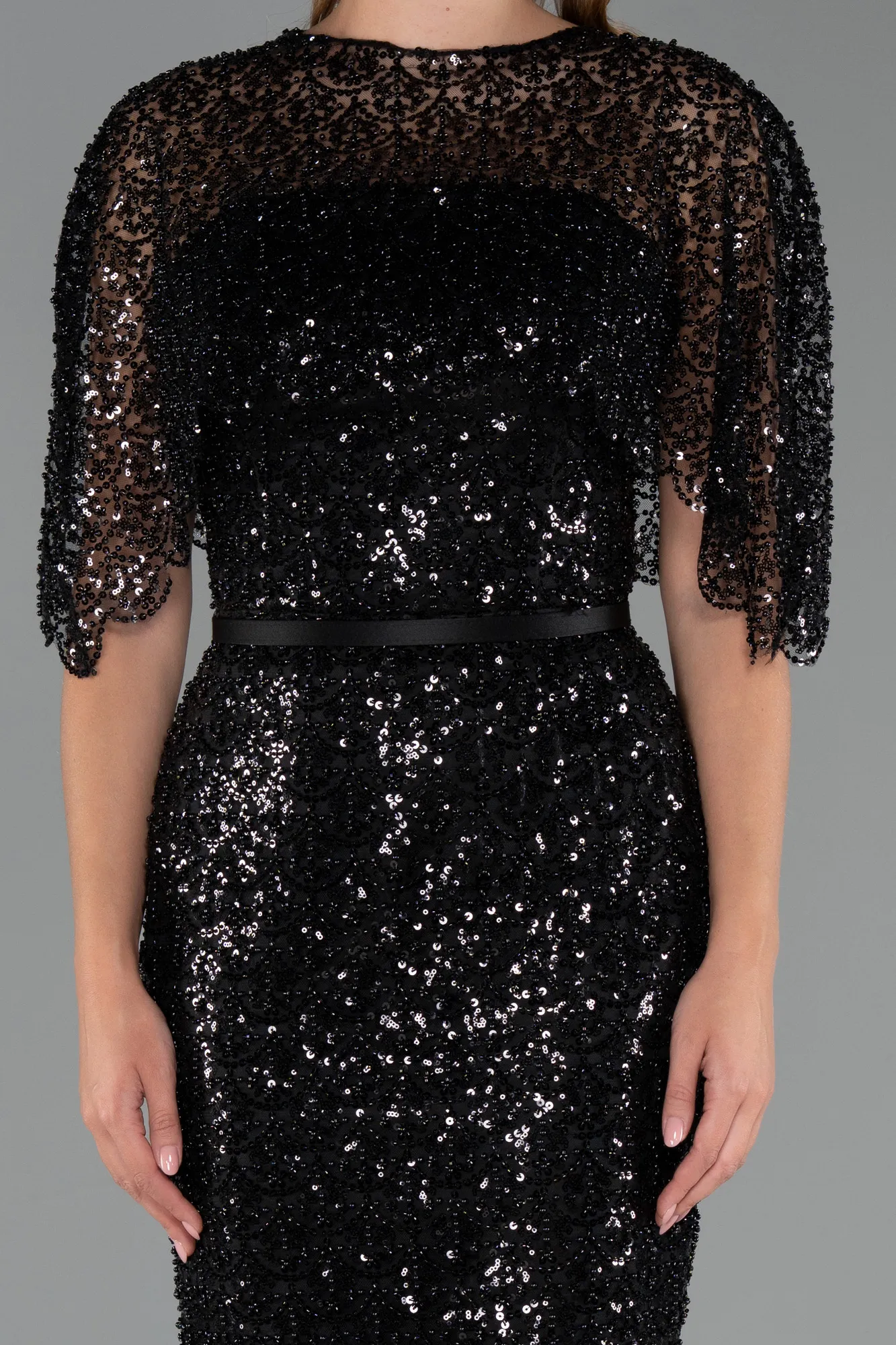 Black-Midi Beaded Party Dress ABK2470