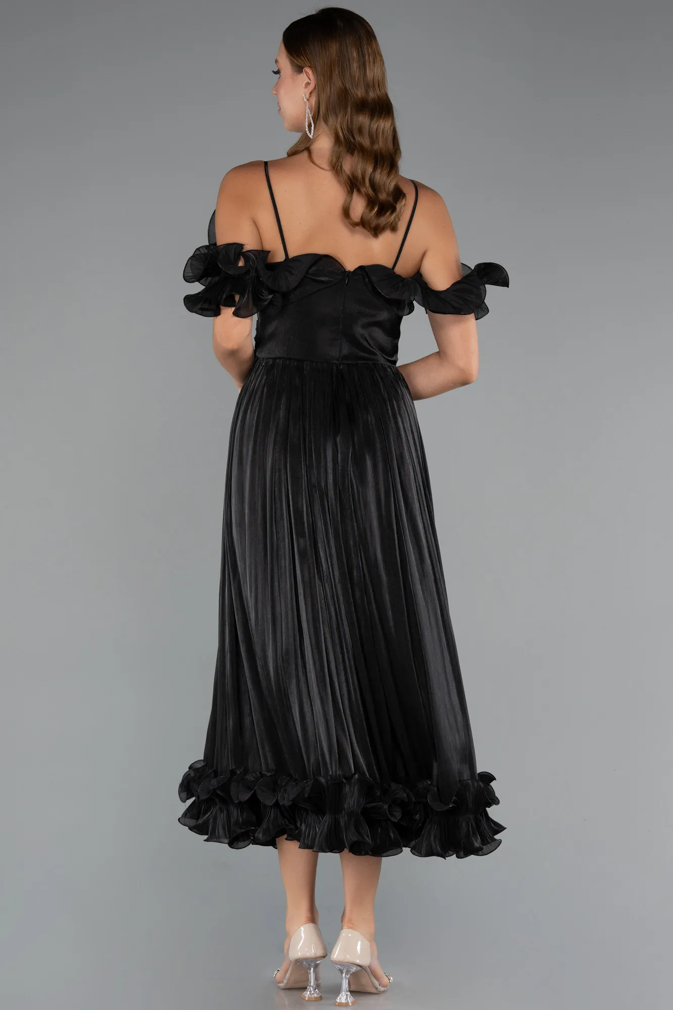 Black-Midi Chiffon Cocktail Dress ABK2425