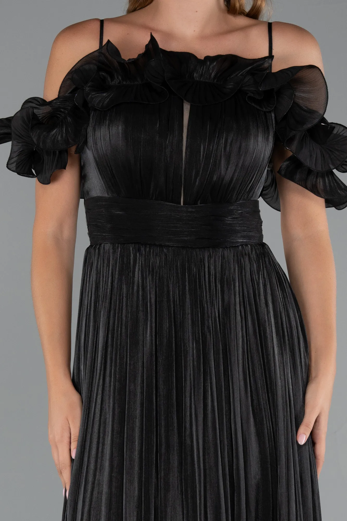 Black-Midi Chiffon Cocktail Dress ABK2425