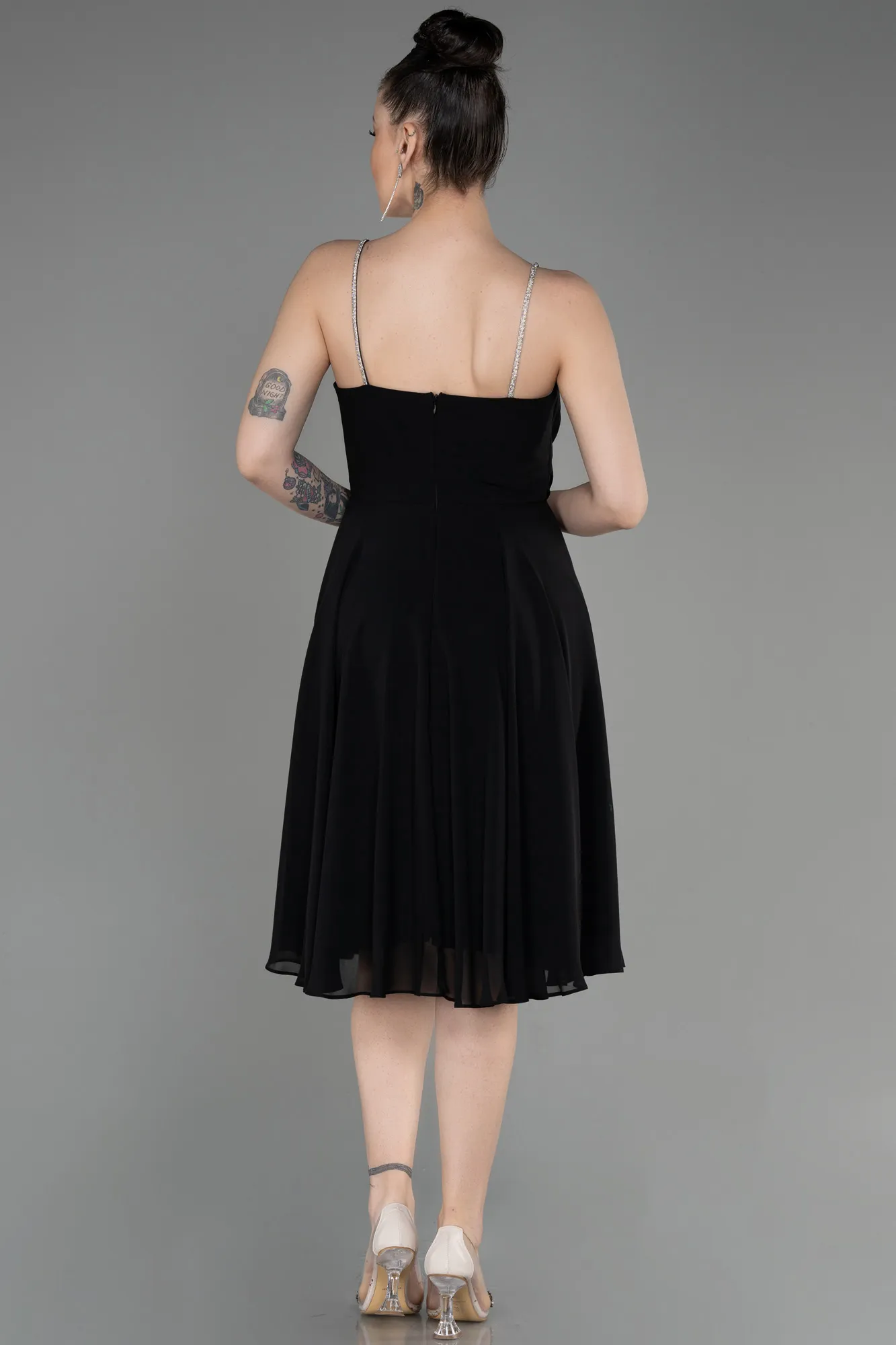 Black-Midi Chiffon Evening Dress ABK1986