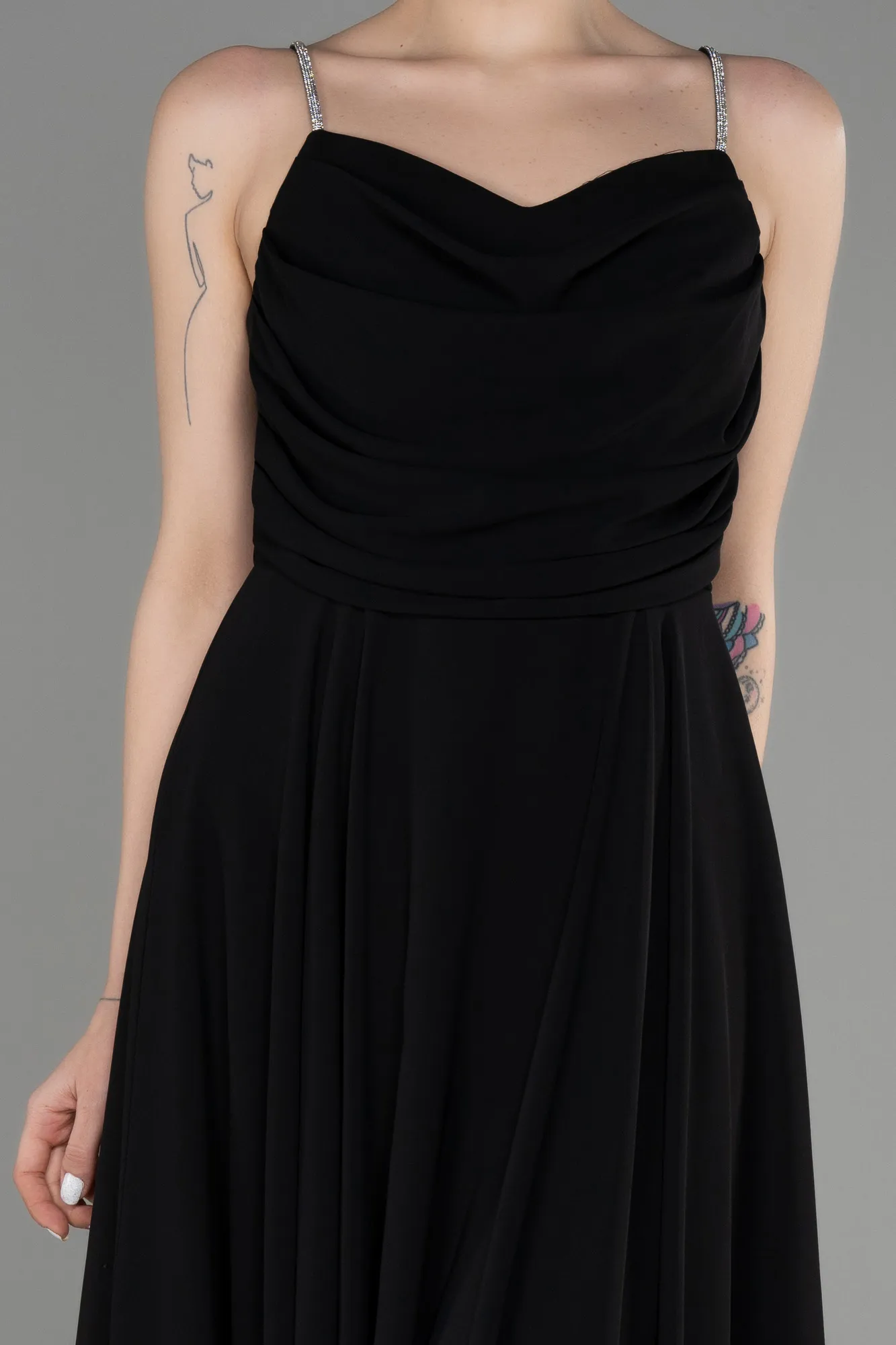 Black-Midi Chiffon Evening Dress ABK1986