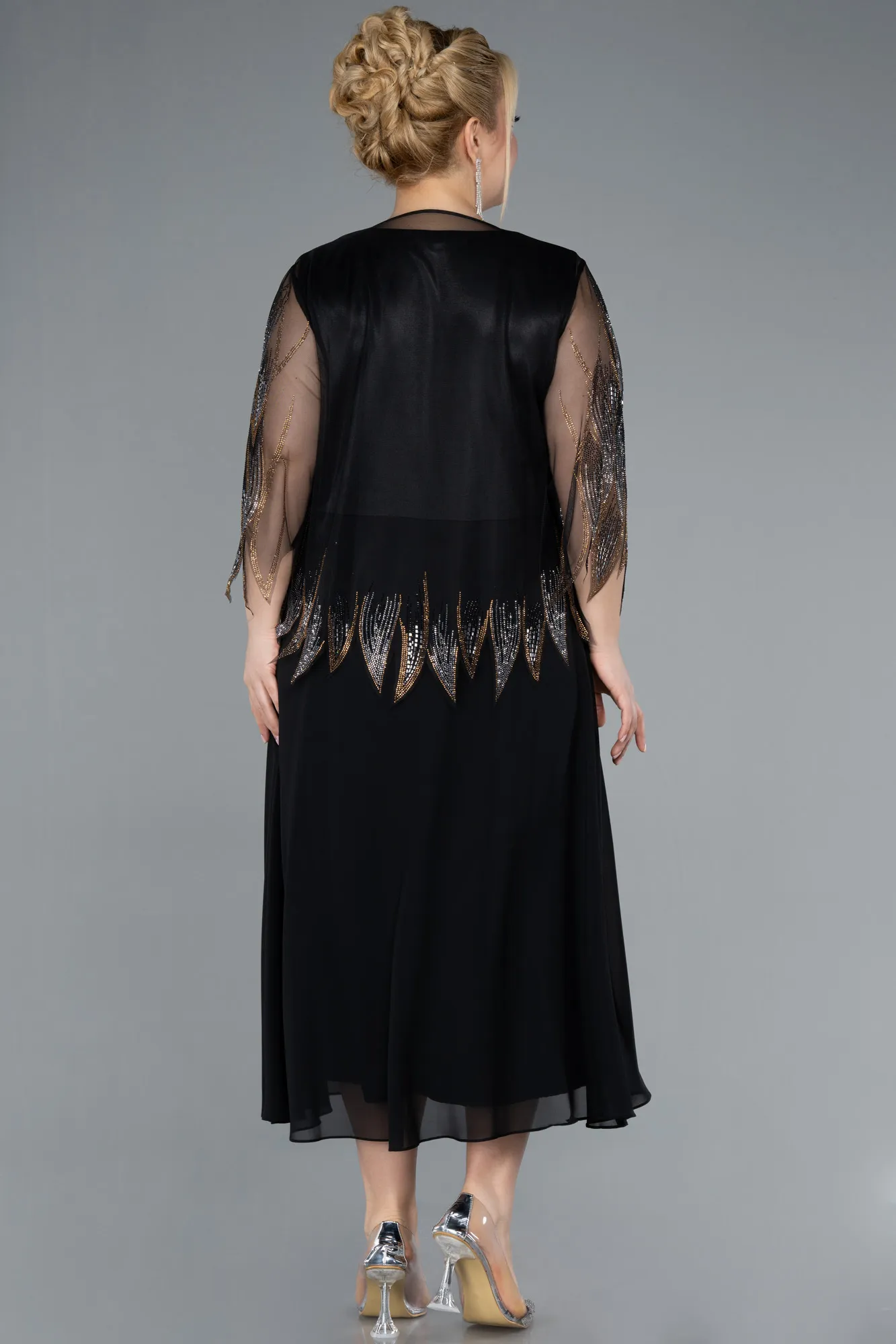 Black-Midi Chiffon Formal Plus Size Dress ABK2243