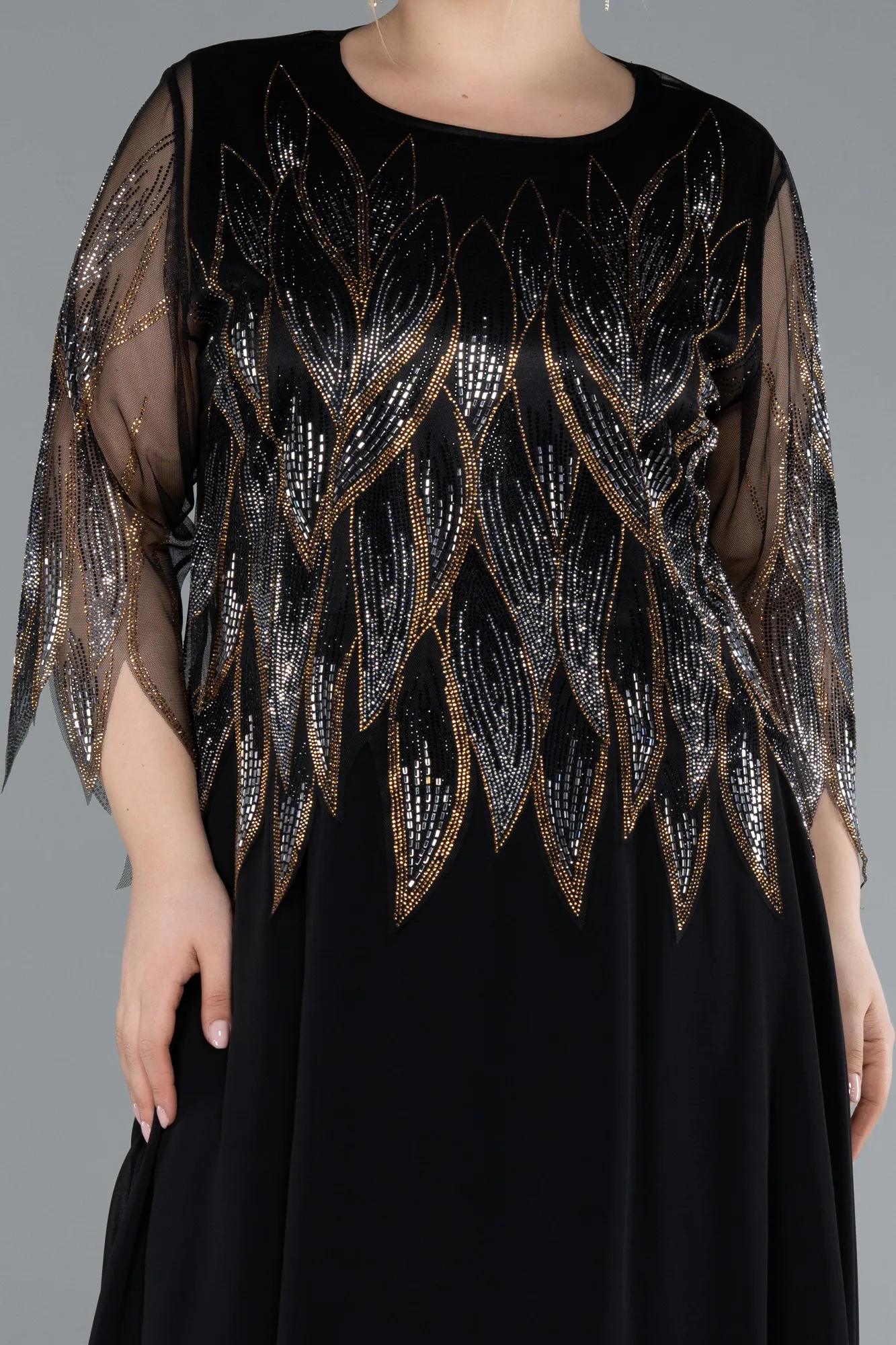 Black-Midi Chiffon Formal Plus Size Dress ABK2243