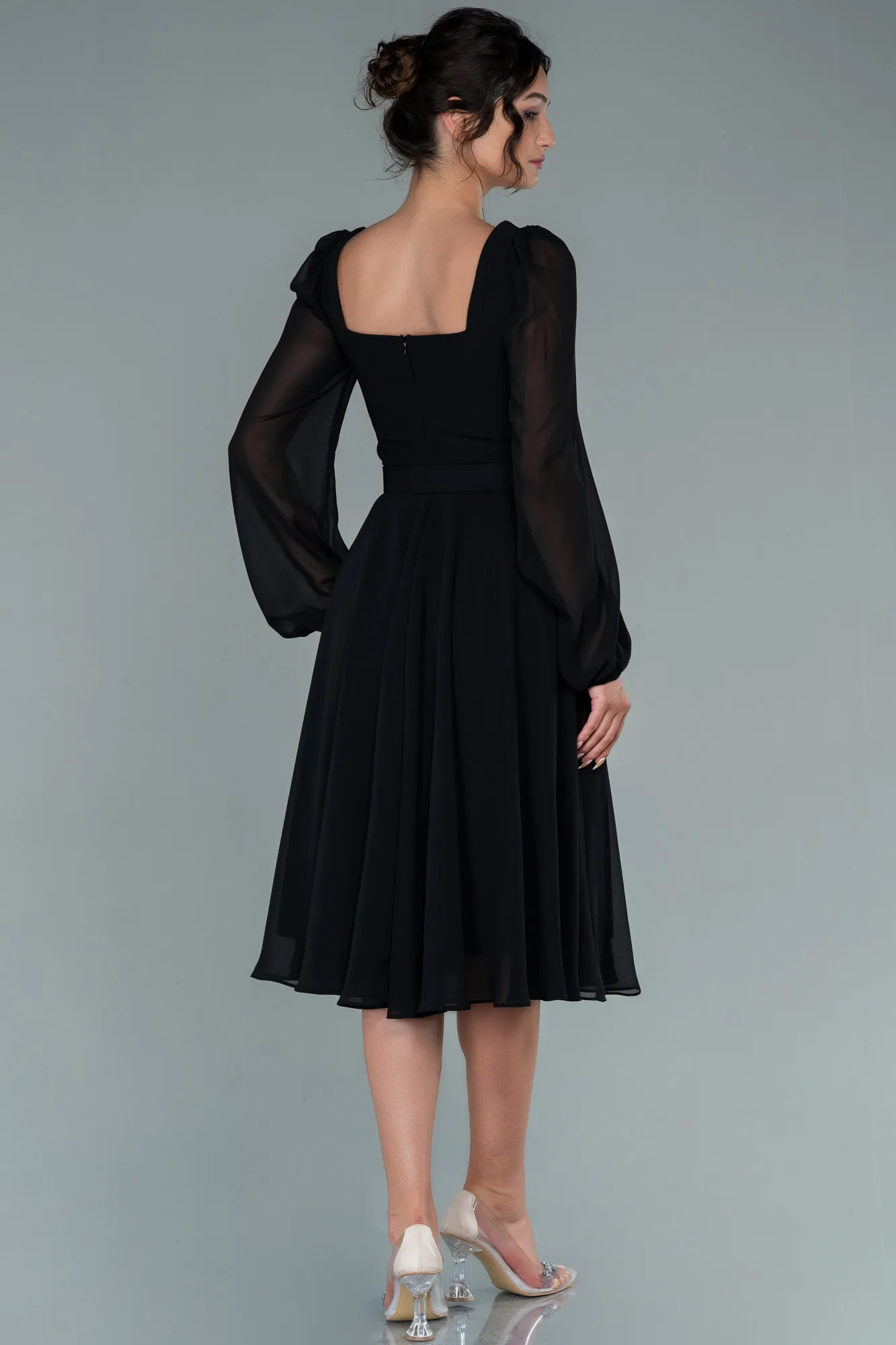 Black-Midi Chiffon Invitation Dress ABK1441
