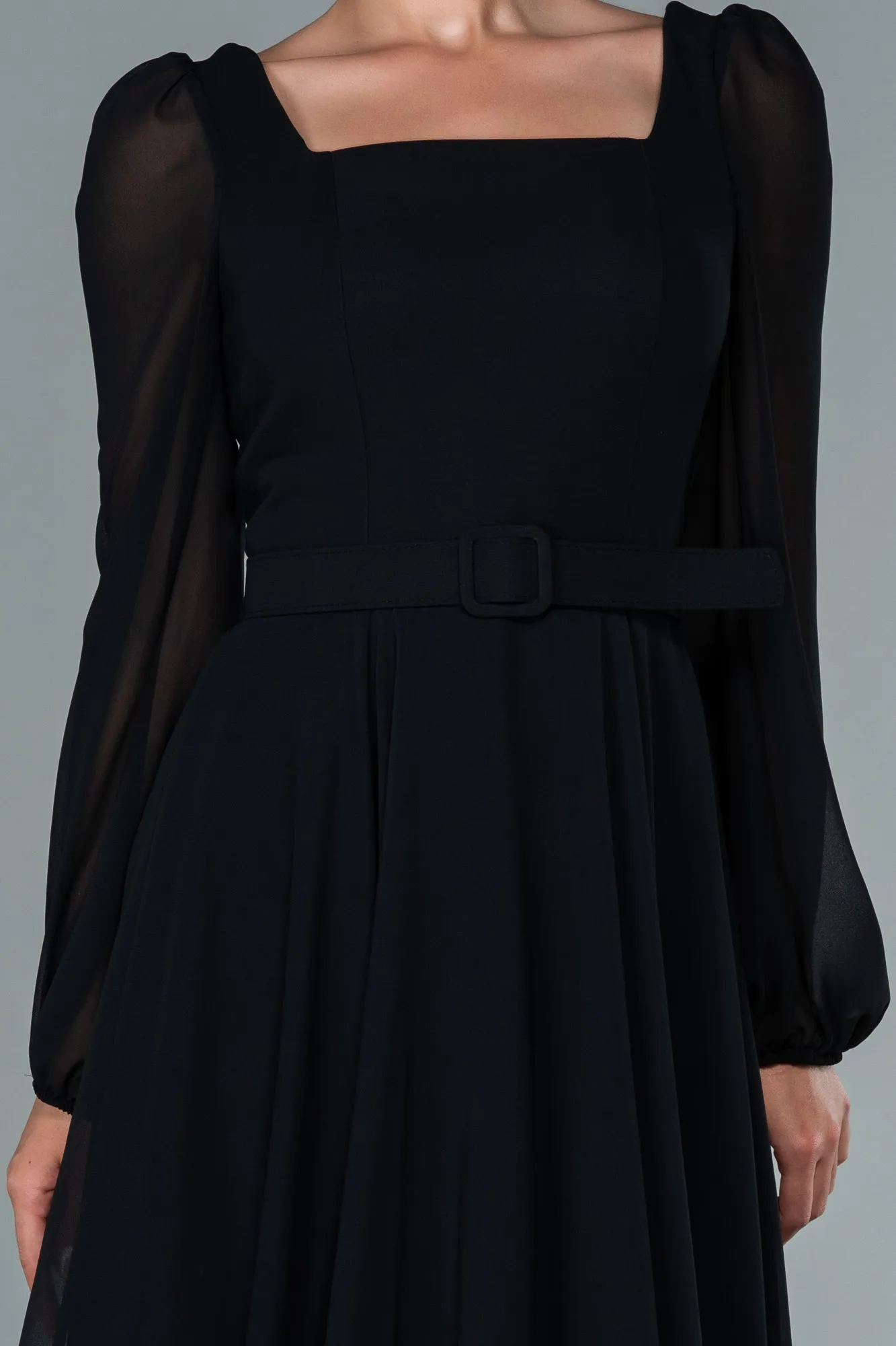 Black-Midi Chiffon Invitation Dress ABK1441