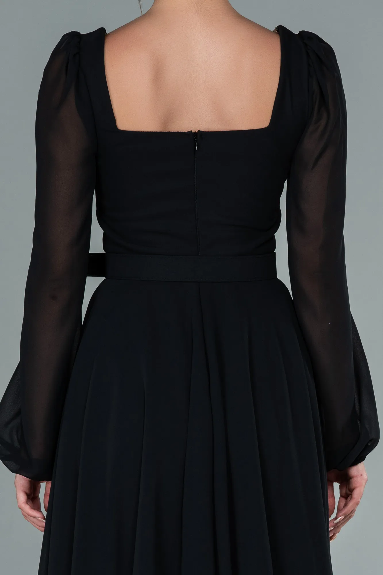 Black-Midi Chiffon Invitation Dress ABK1441