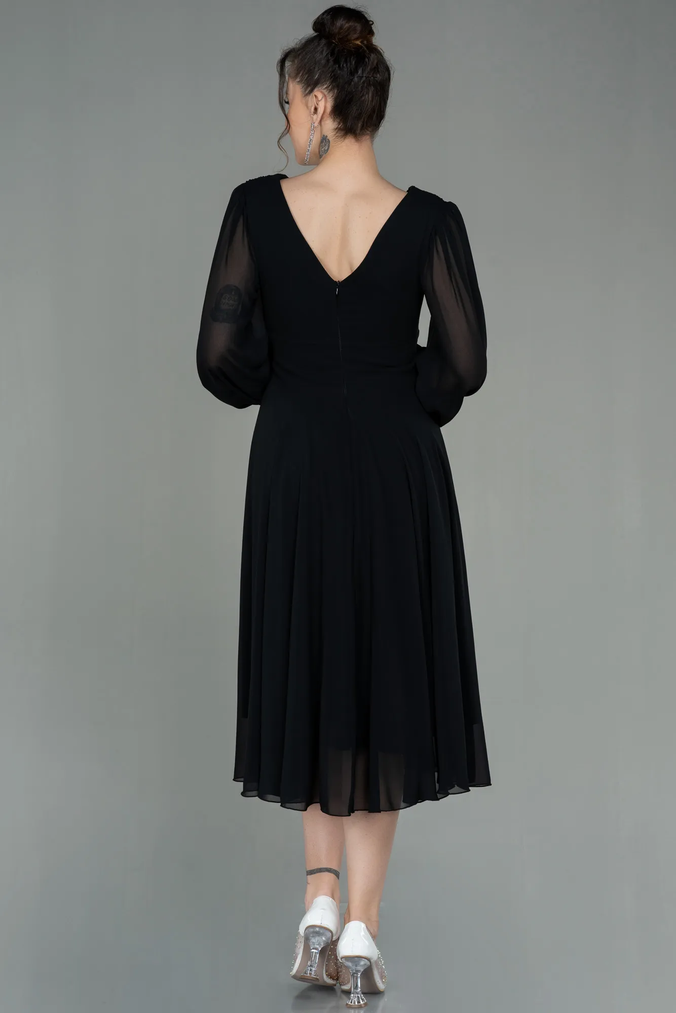 Black-Midi Chiffon Invitation Dress ABK1667
