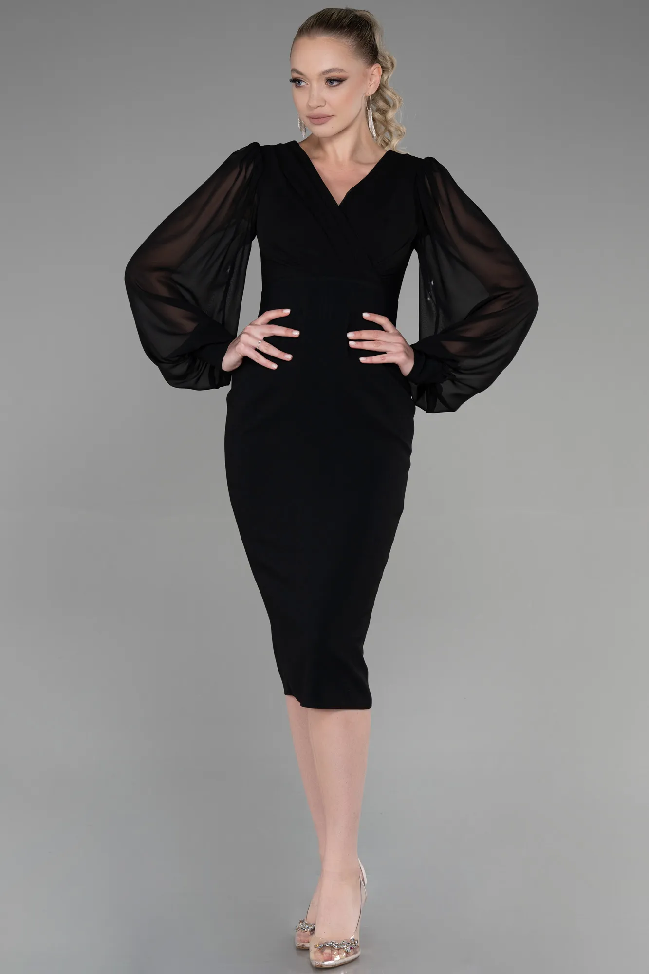 Black-Midi Chiffon Night Dress ABK1884