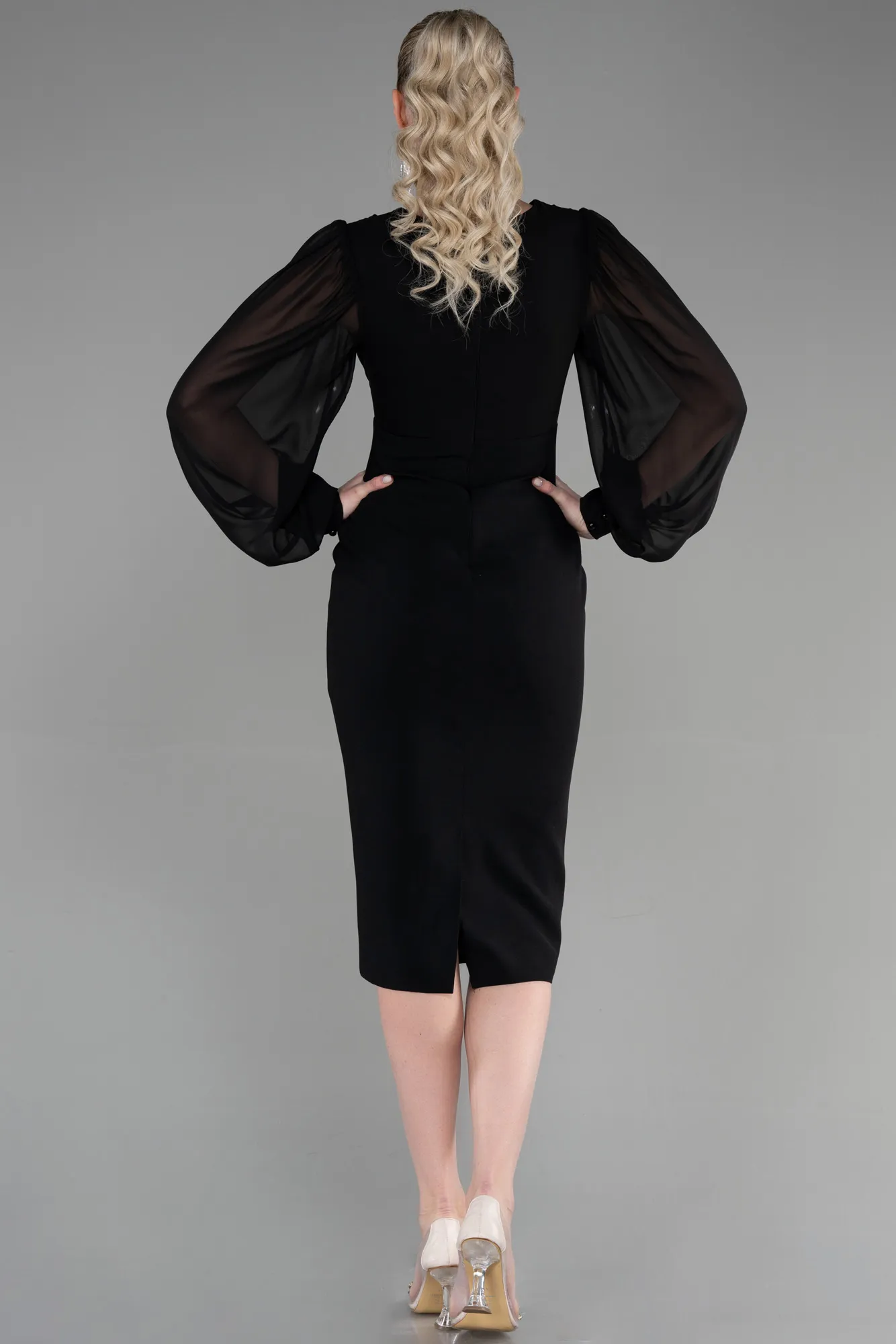 Black-Midi Chiffon Night Dress ABK1884