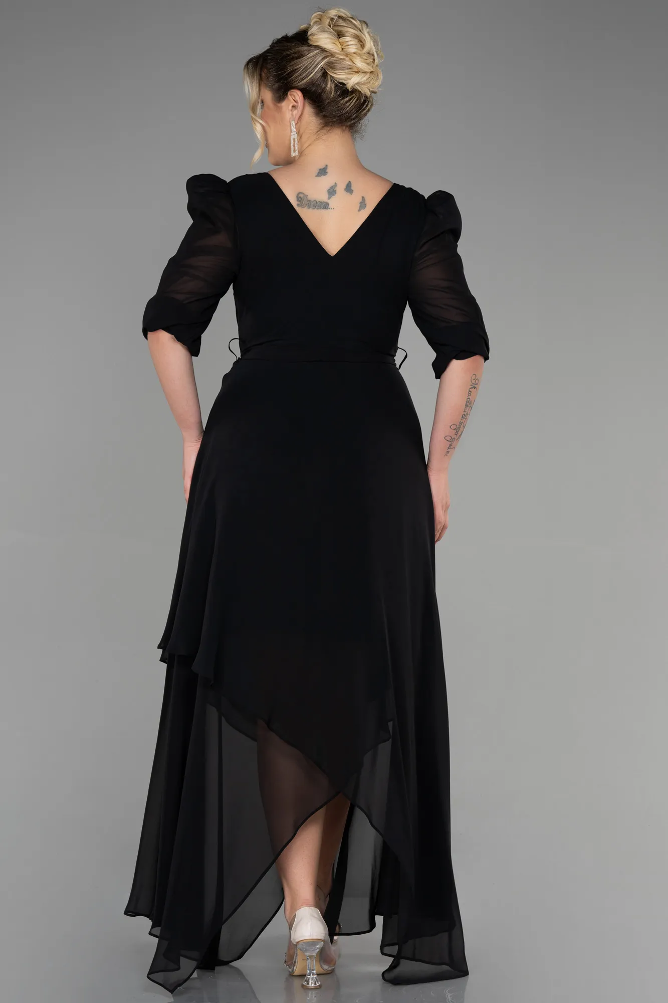 Black-Midi Chiffon Oversized Evening Dress ABK1083
