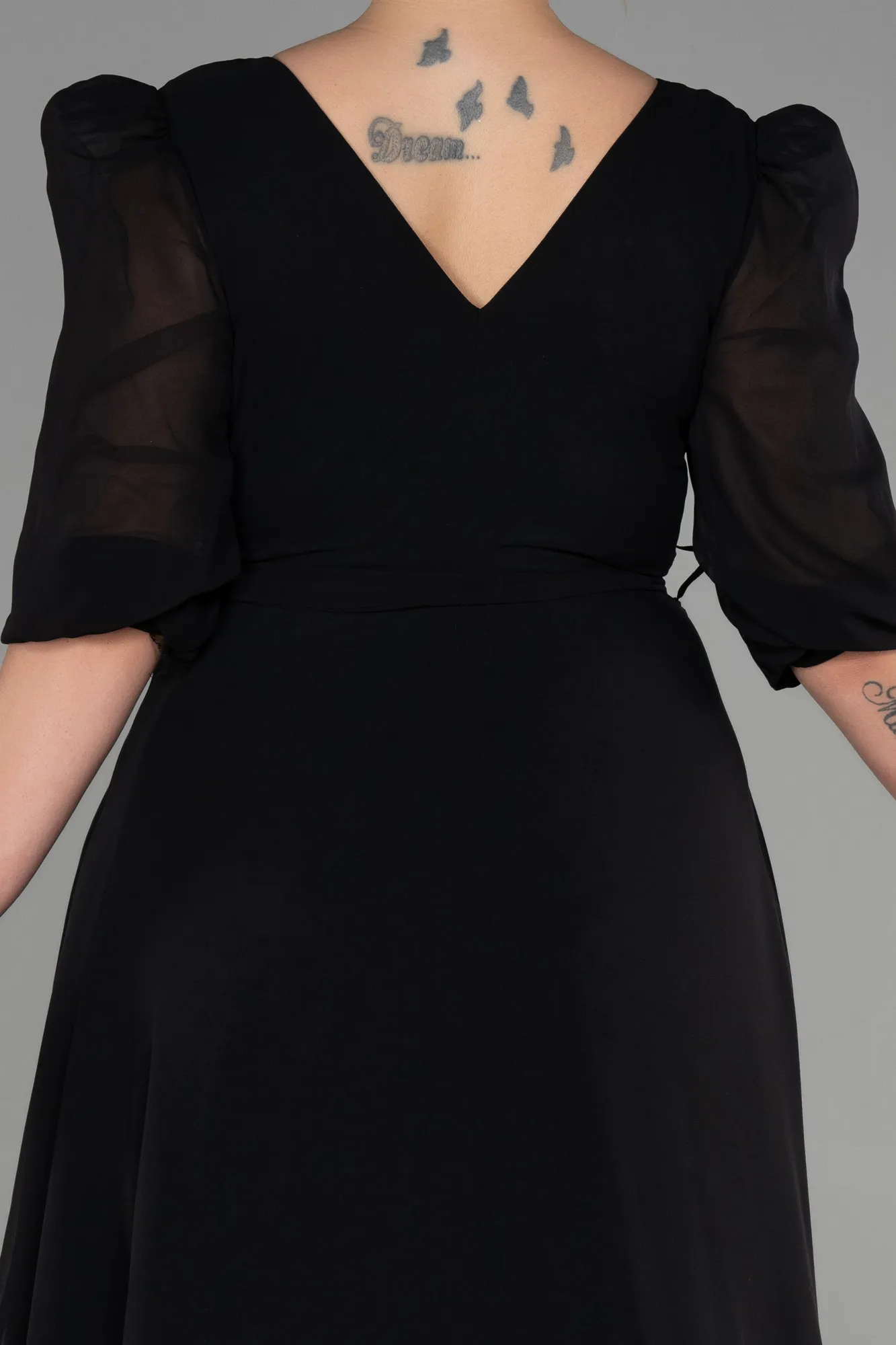 Black-Midi Chiffon Oversized Evening Dress ABK1083