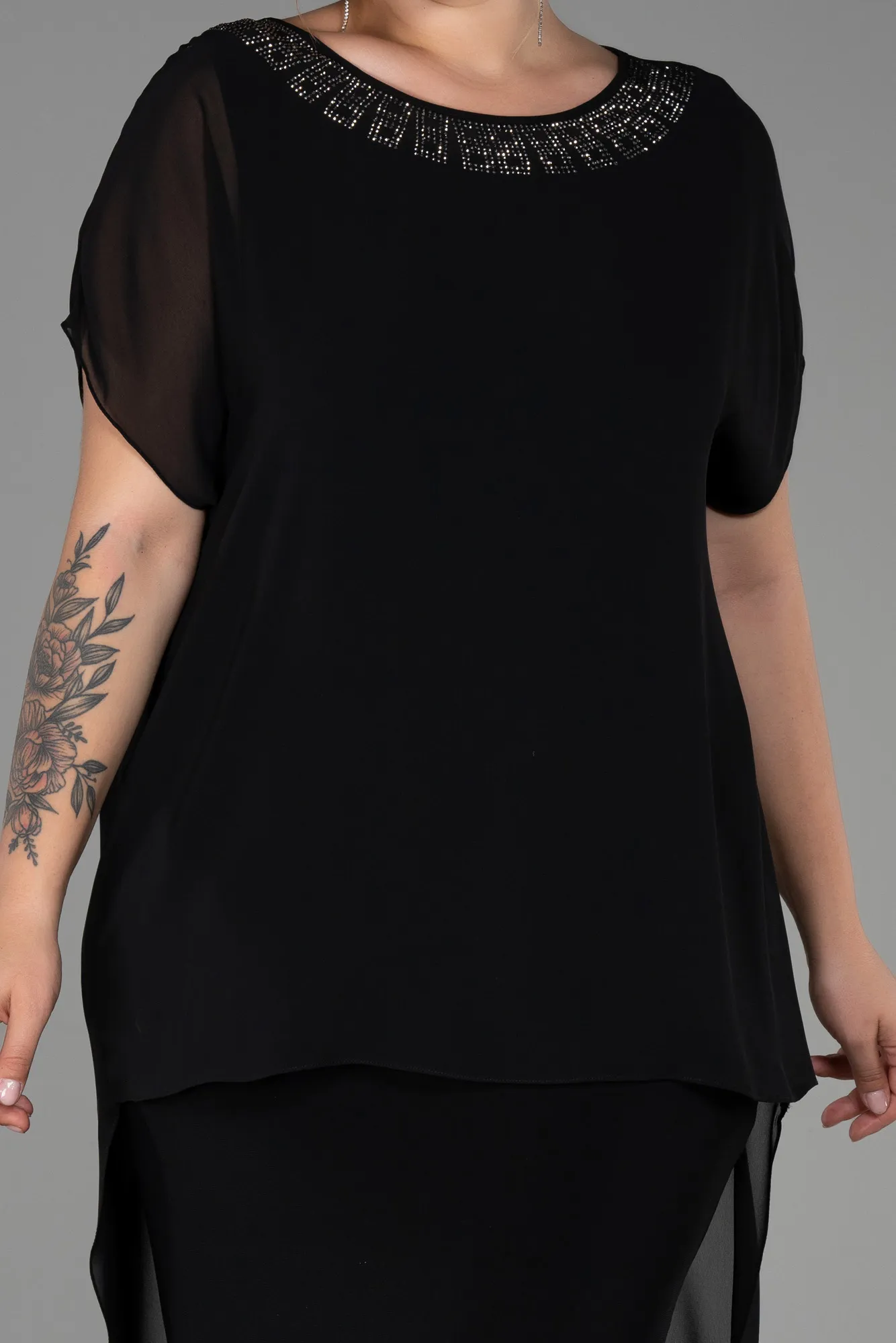 Black-Midi Chiffon Oversized Evening Dress ABK1853