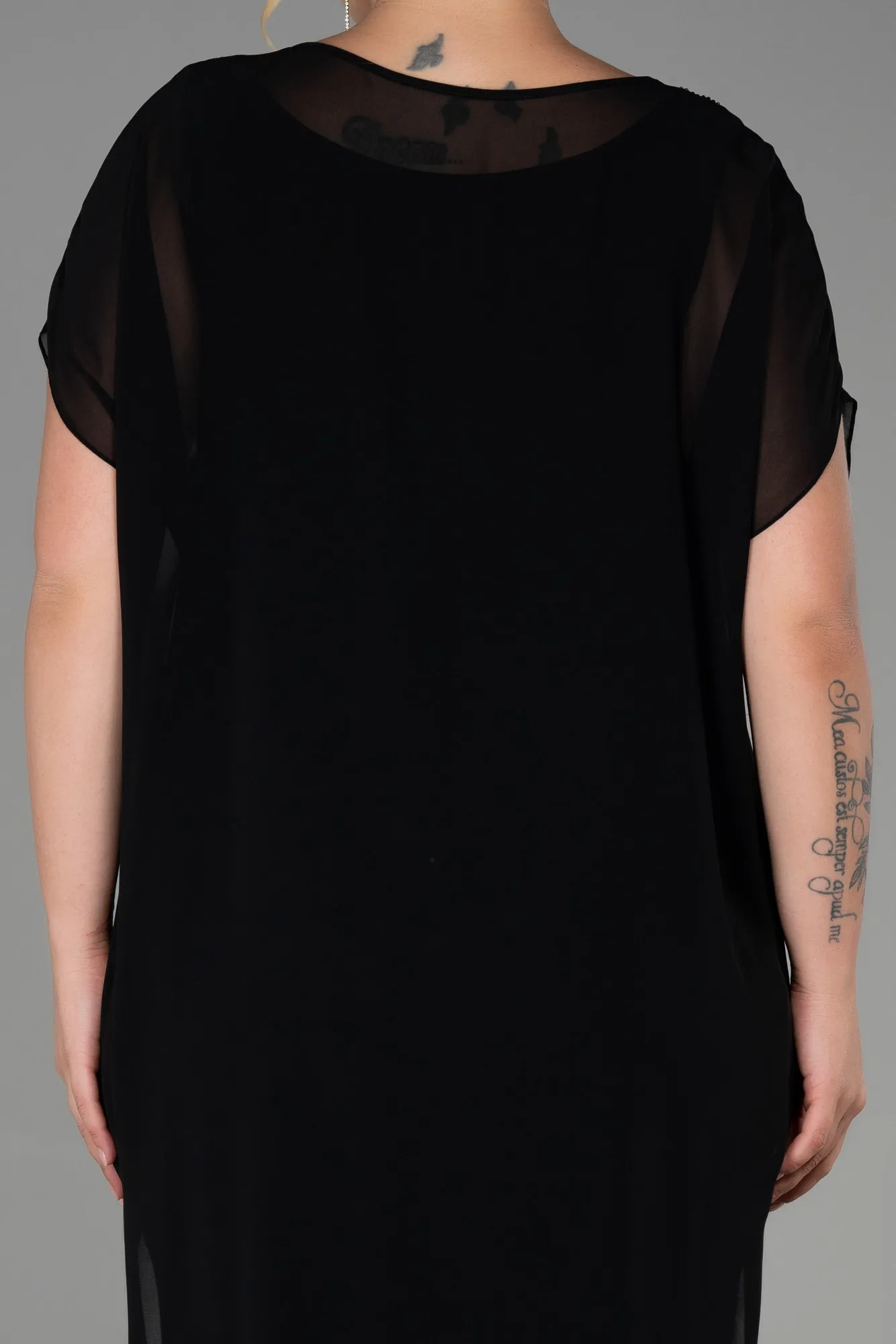 Black-Midi Chiffon Oversized Evening Dress ABK1853