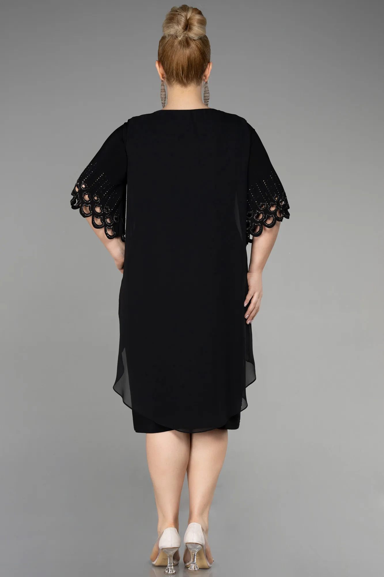 Black-Midi Chiffon Plus Size Cocktail Dress ABK1943