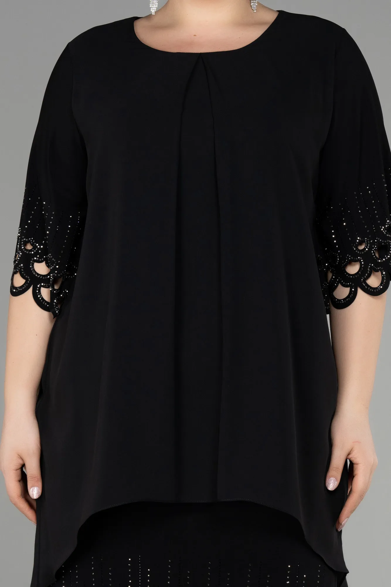 Black-Midi Chiffon Plus Size Cocktail Dress ABK1943