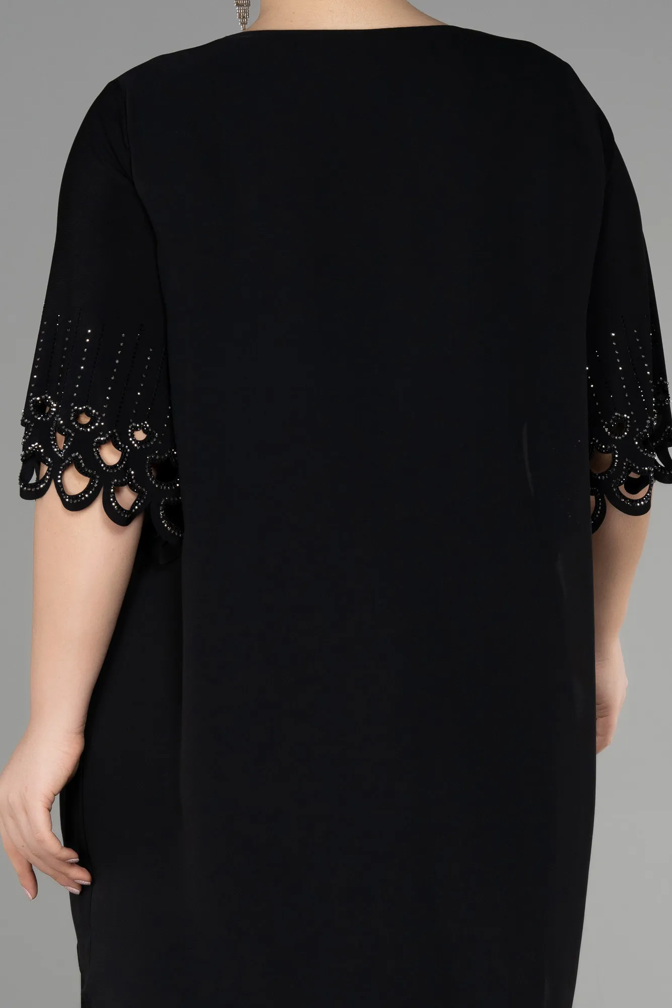 Black-Midi Chiffon Plus Size Cocktail Dress ABK1943