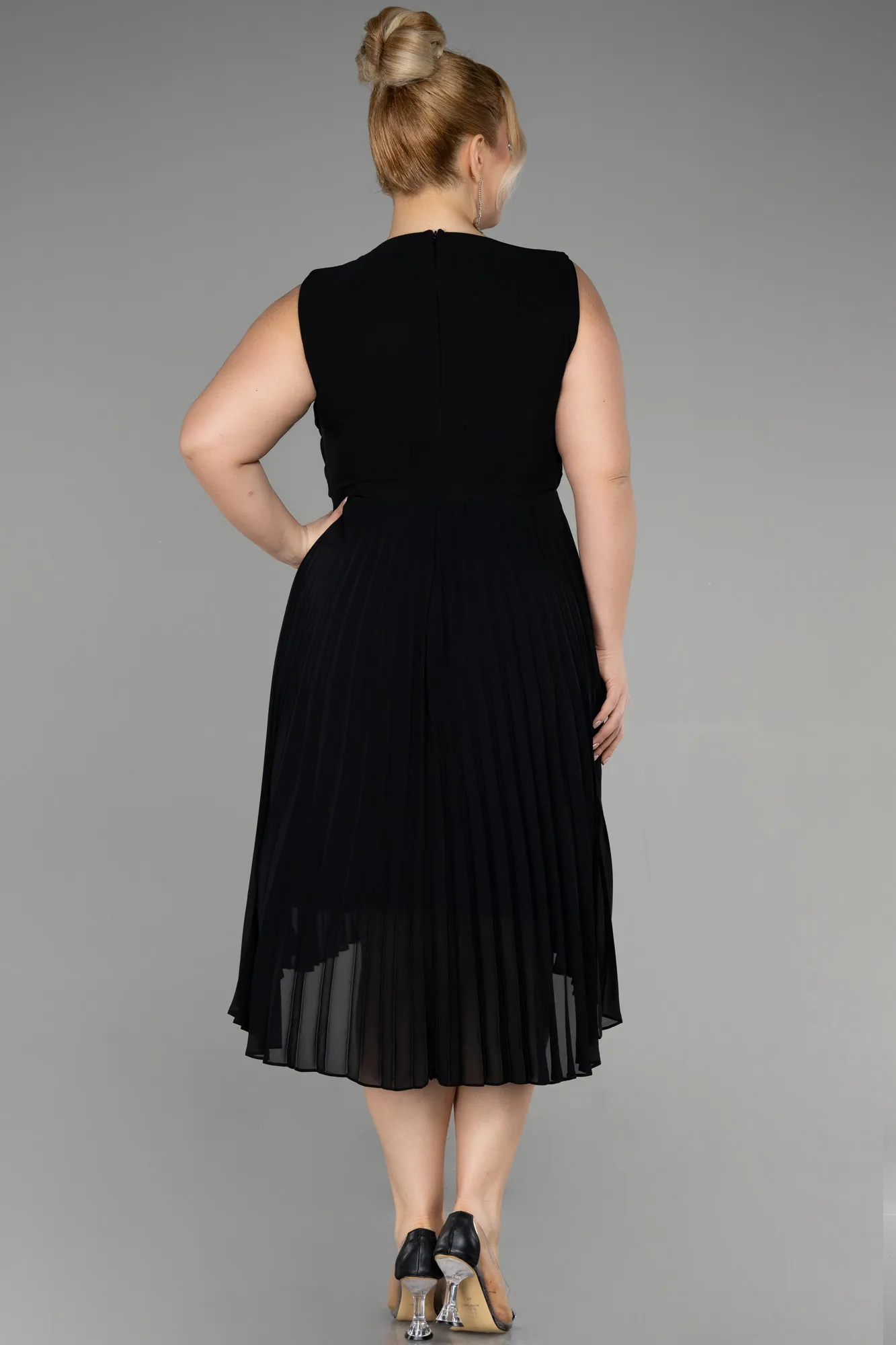 Black-Midi Chiffon Plus Size Cocktail Dress ABK1953
