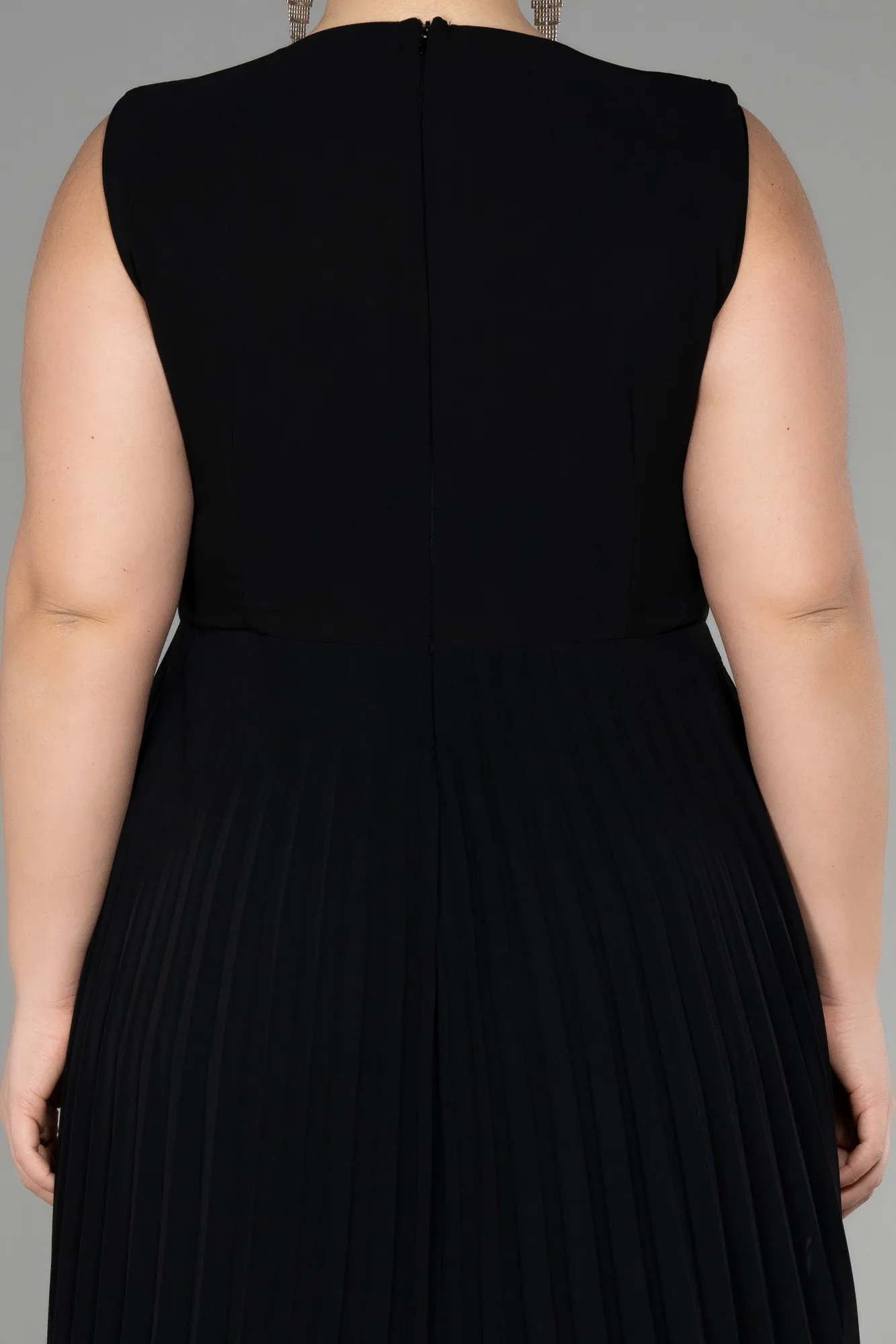 Black-Midi Chiffon Plus Size Cocktail Dress ABK1953