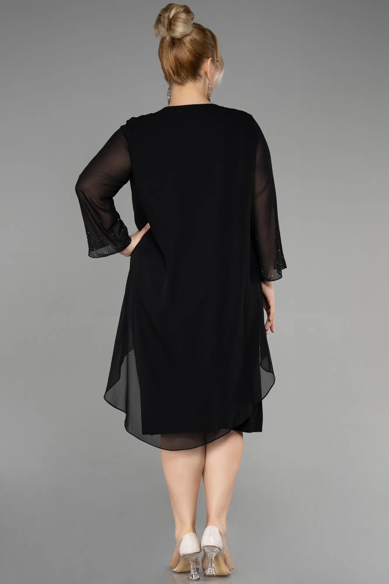 Black-Midi Chiffon Plus Size Cocktail Dress ABK1955