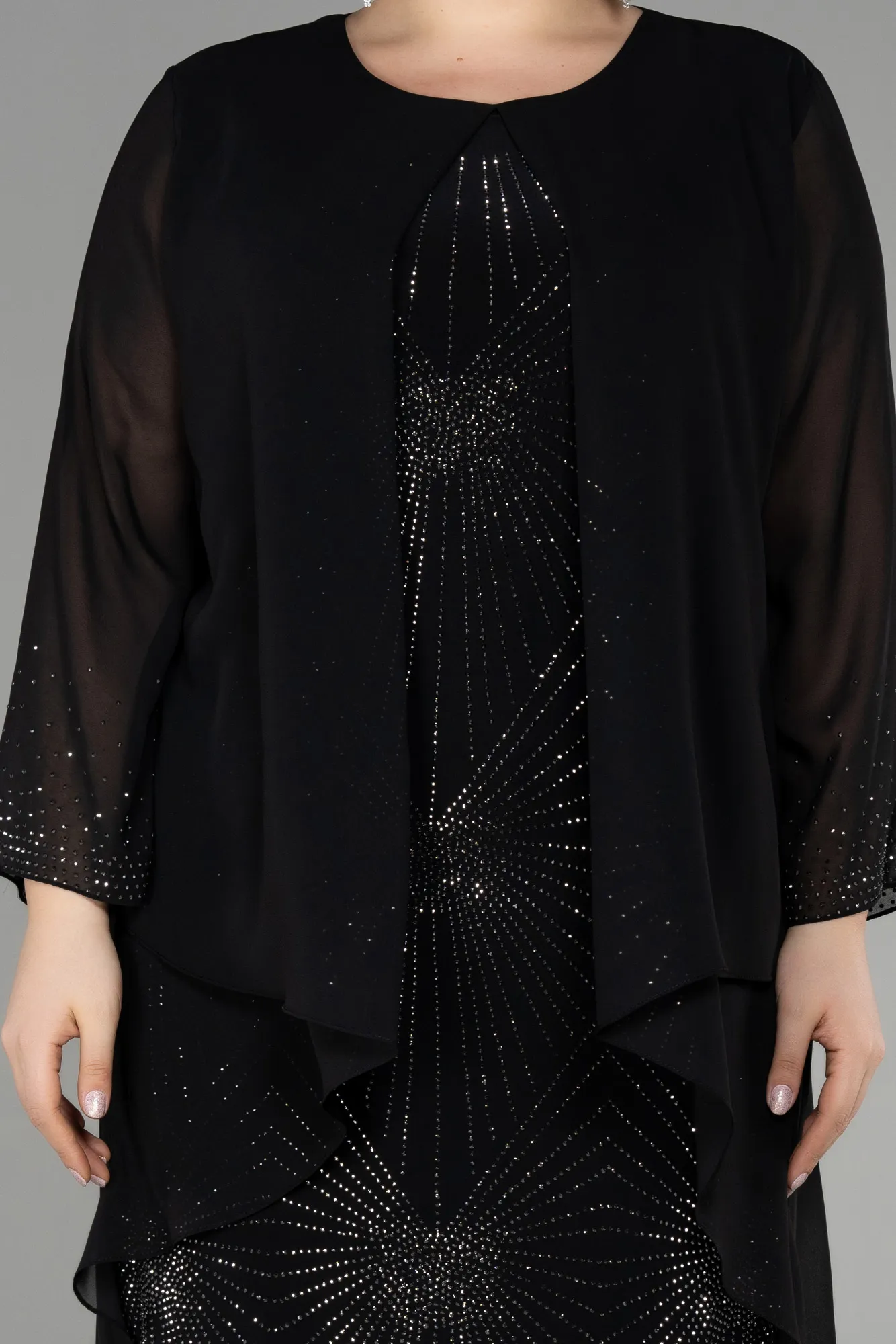 Black-Midi Chiffon Plus Size Cocktail Dress ABK1955