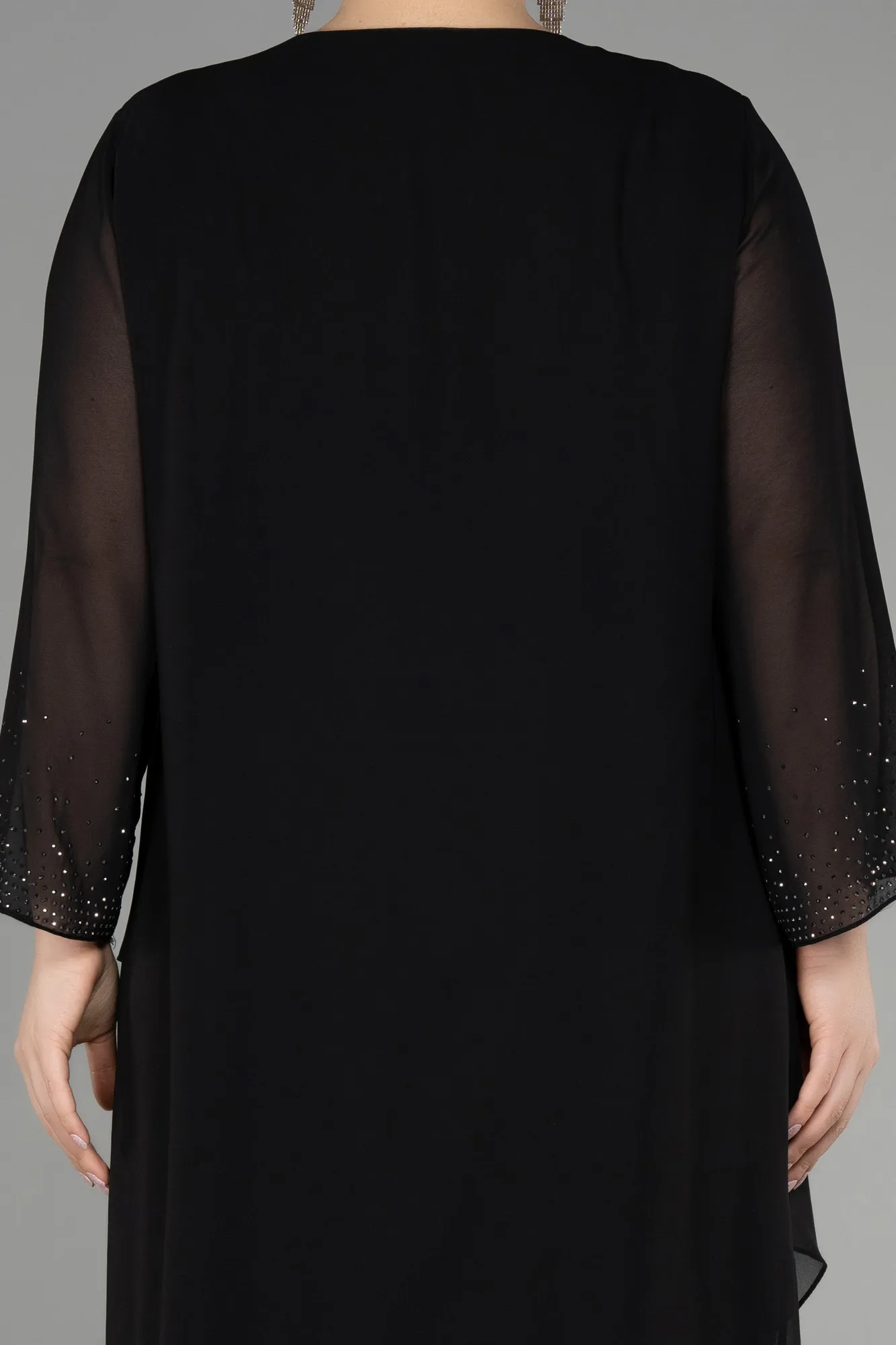 Black-Midi Chiffon Plus Size Cocktail Dress ABK1955