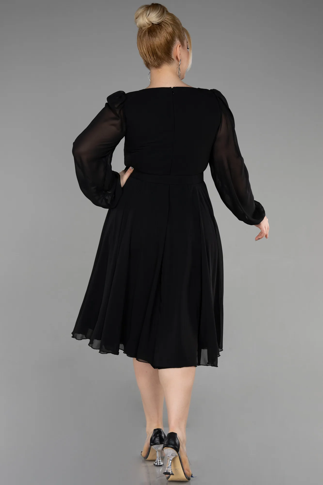 Black-Midi Chiffon Plus Size Cocktail Dress ABK1970