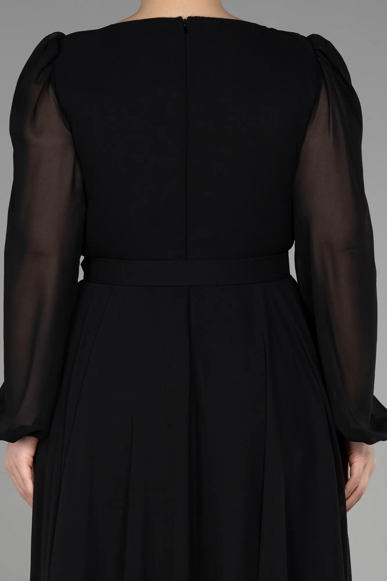 Black-Midi Chiffon Plus Size Cocktail Dress ABK1970