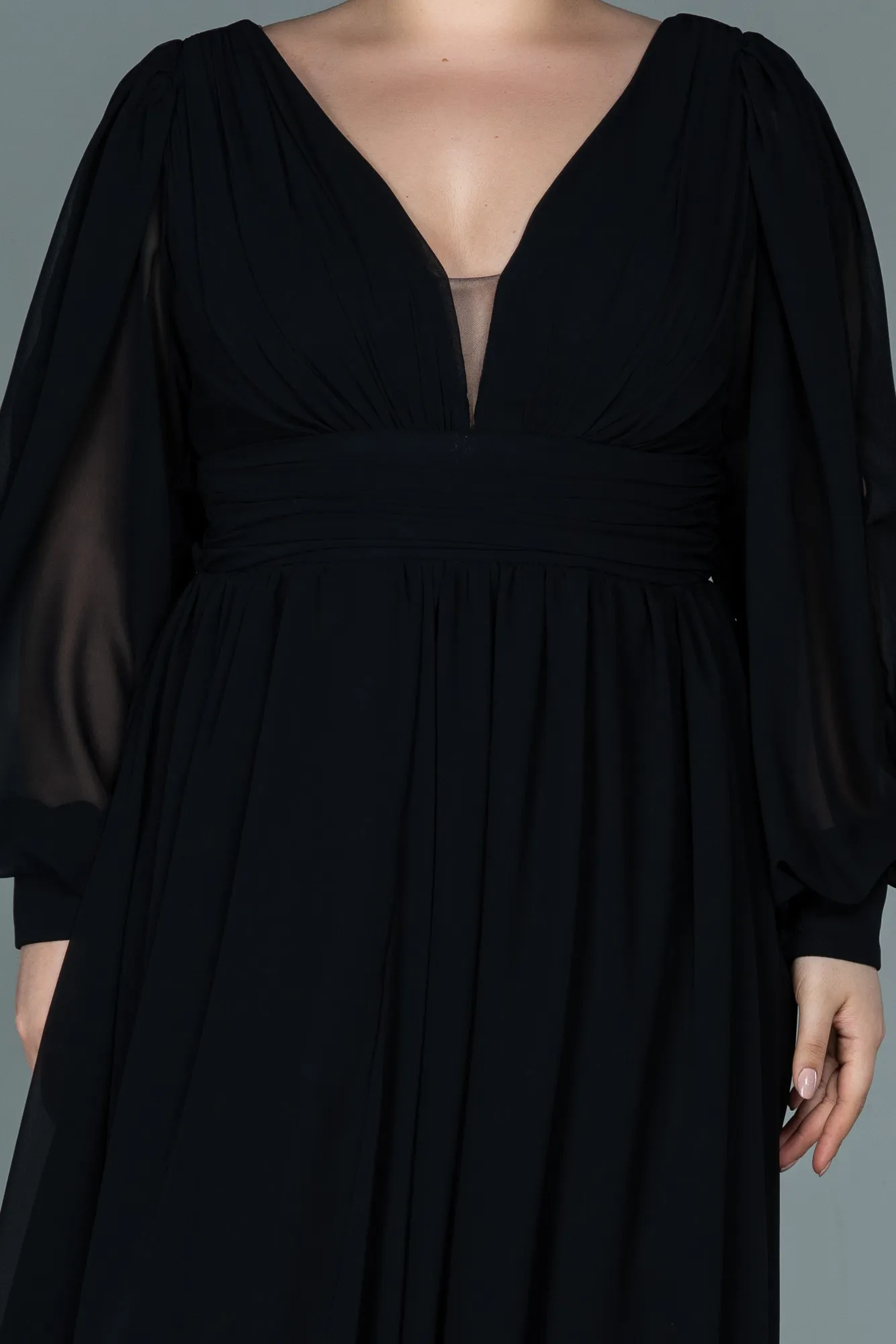 Black-Midi Chiffon Plus Size Evening Dress ABK1565