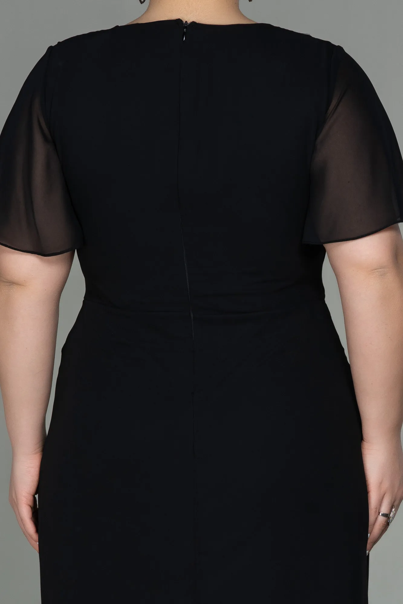 Black-Midi Chiffon Plus Size Evening Dress ABK1660