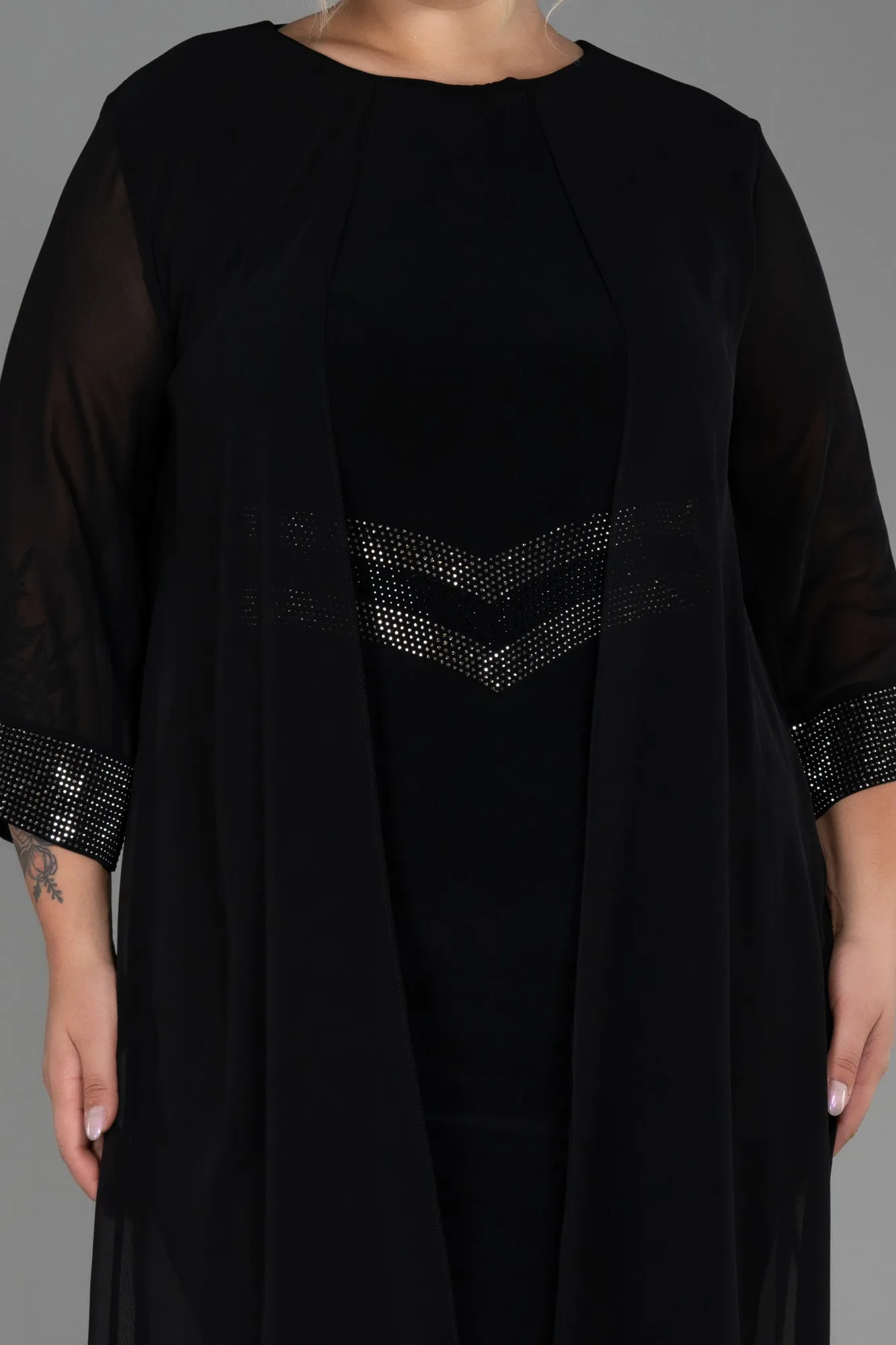 Black-Midi Chiffon Plus Size Evening Dress ABK1803