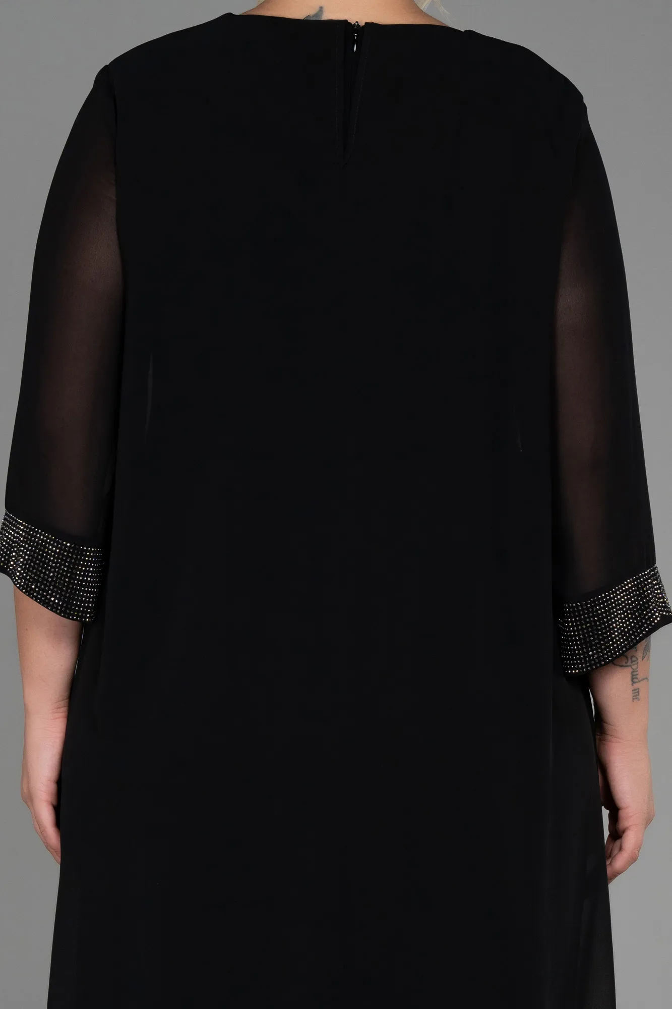 Black-Midi Chiffon Plus Size Evening Dress ABK1803