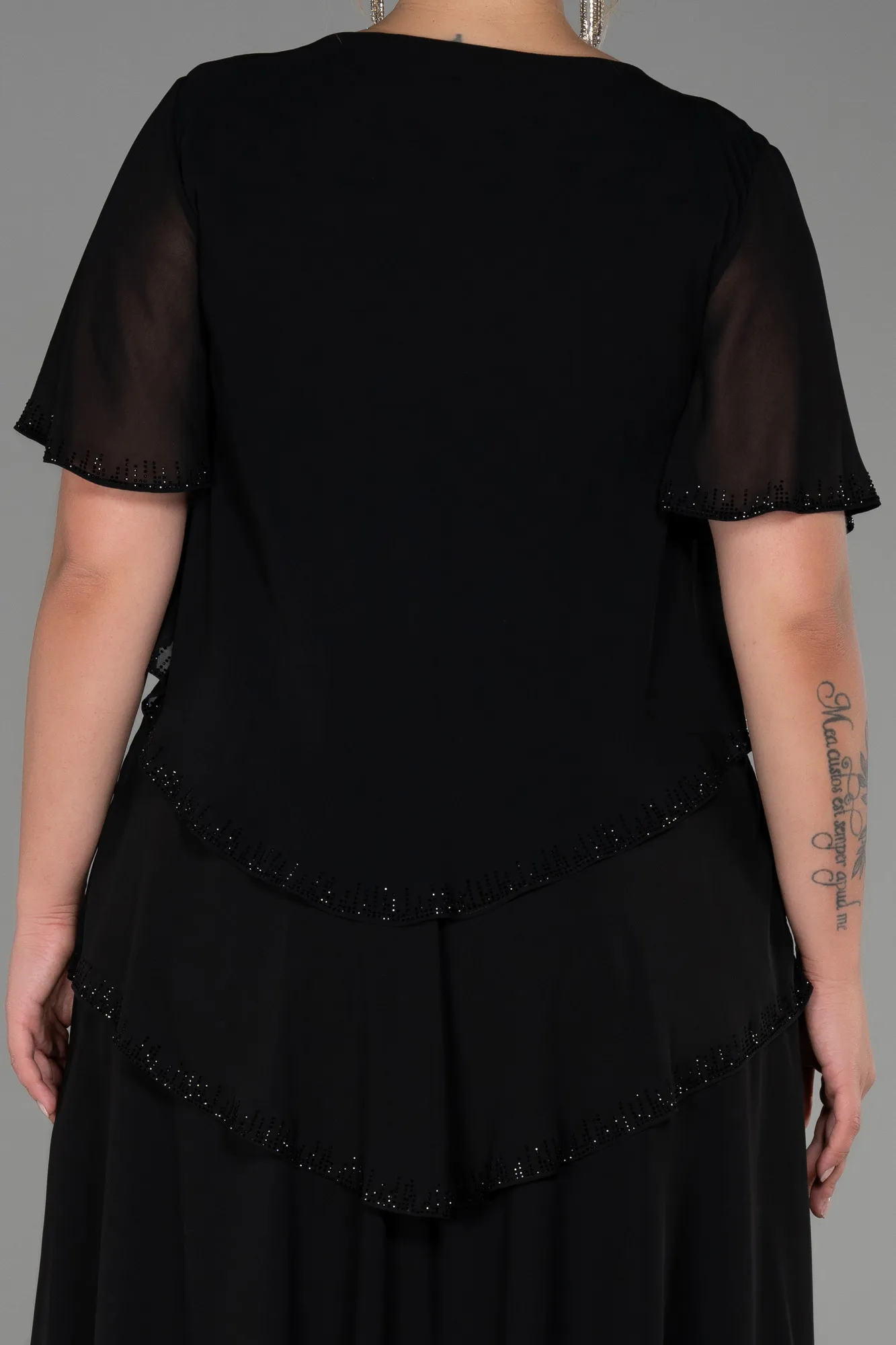 Black-Midi Chiffon Plus Size Evening Dress ABK1825