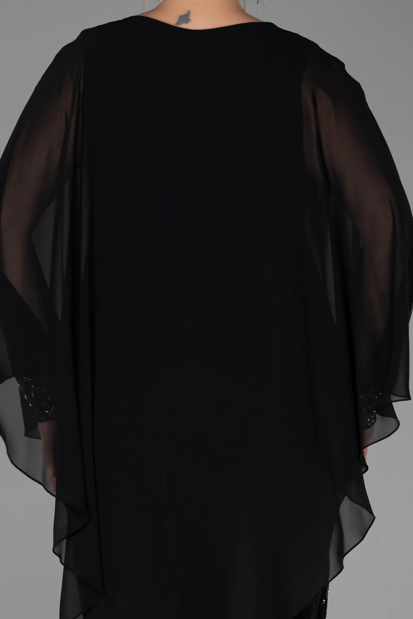 Black-Midi Chiffon Plus Size Evening Dress ABK1854