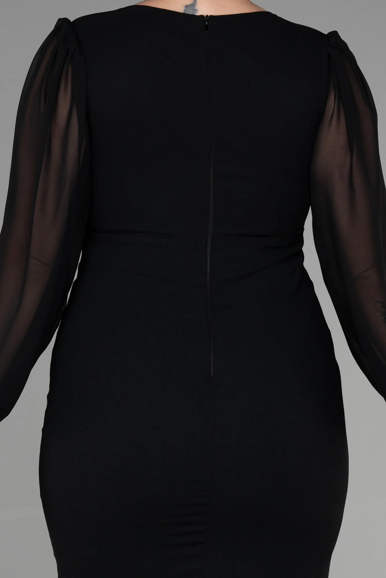 Black-Midi Chiffon Plus Size Evening Dress ABK1885