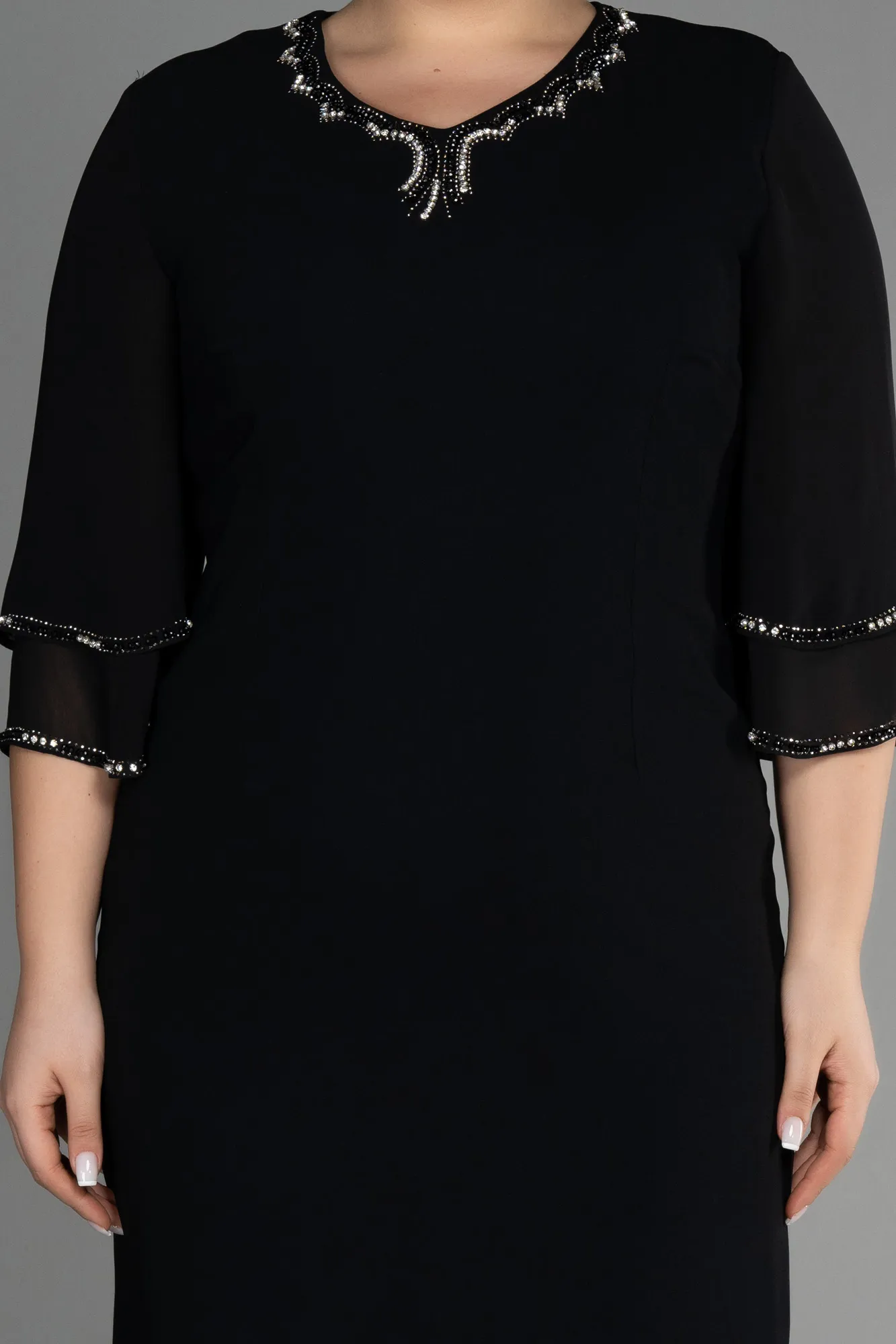 Black-Midi Chiffon Plus Size Evening Dress ABK1907