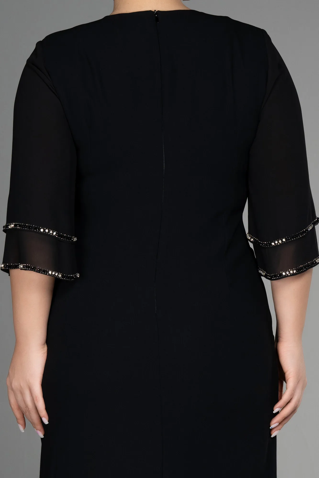 Black-Midi Chiffon Plus Size Evening Dress ABK1907