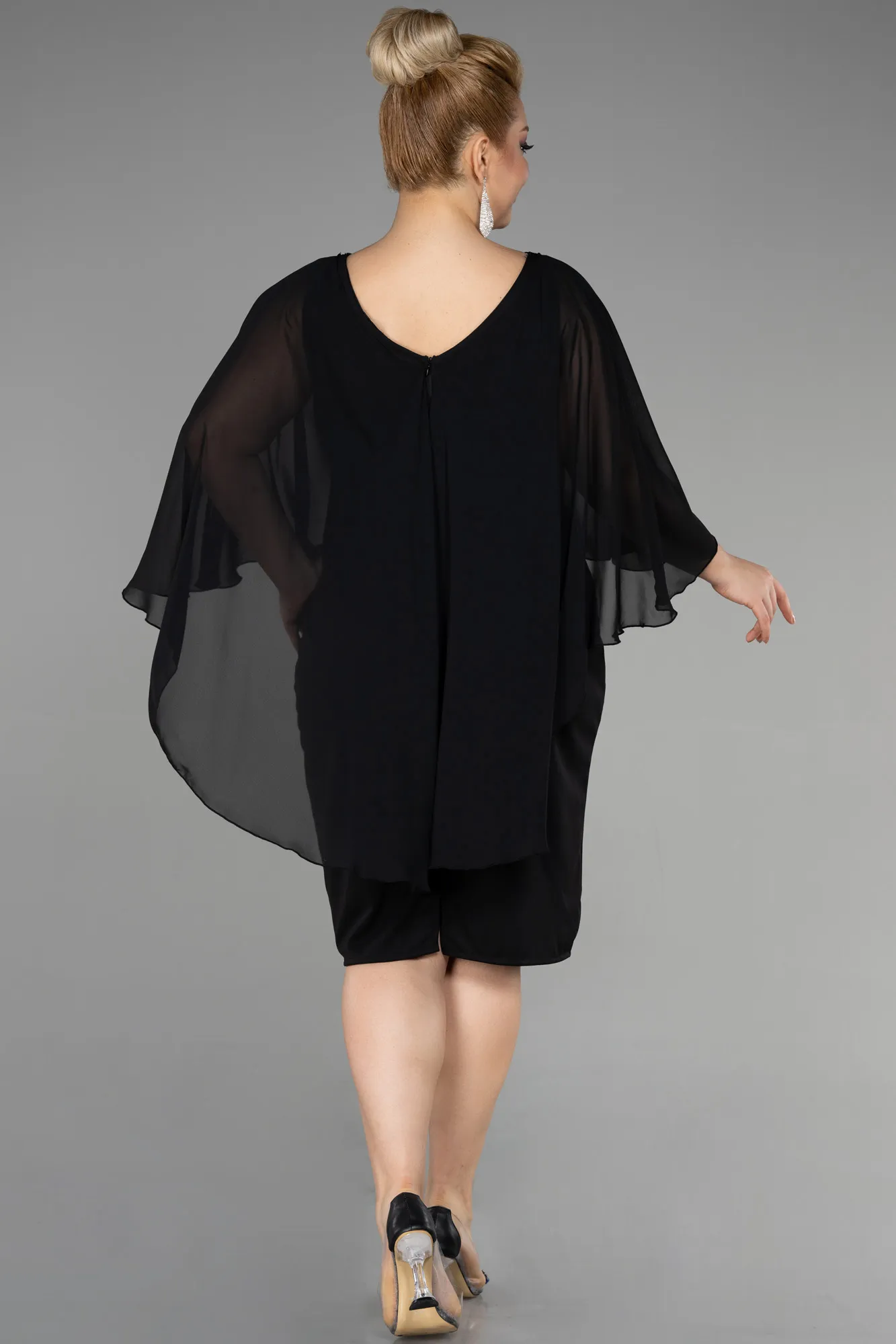 Black-Midi Chiffon Plus Size Evening Dress ABK1924