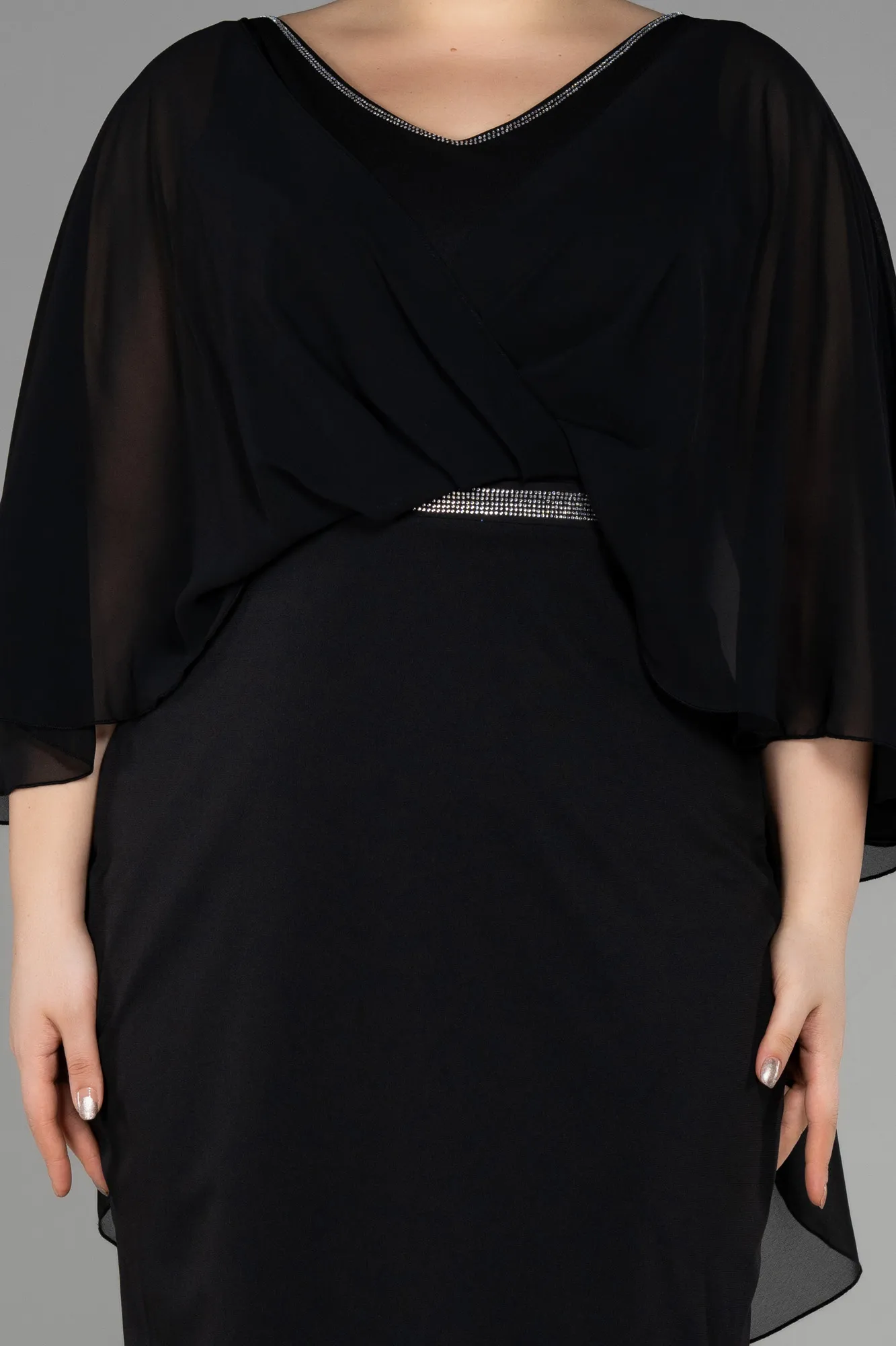 Black-Midi Chiffon Plus Size Evening Dress ABK1924