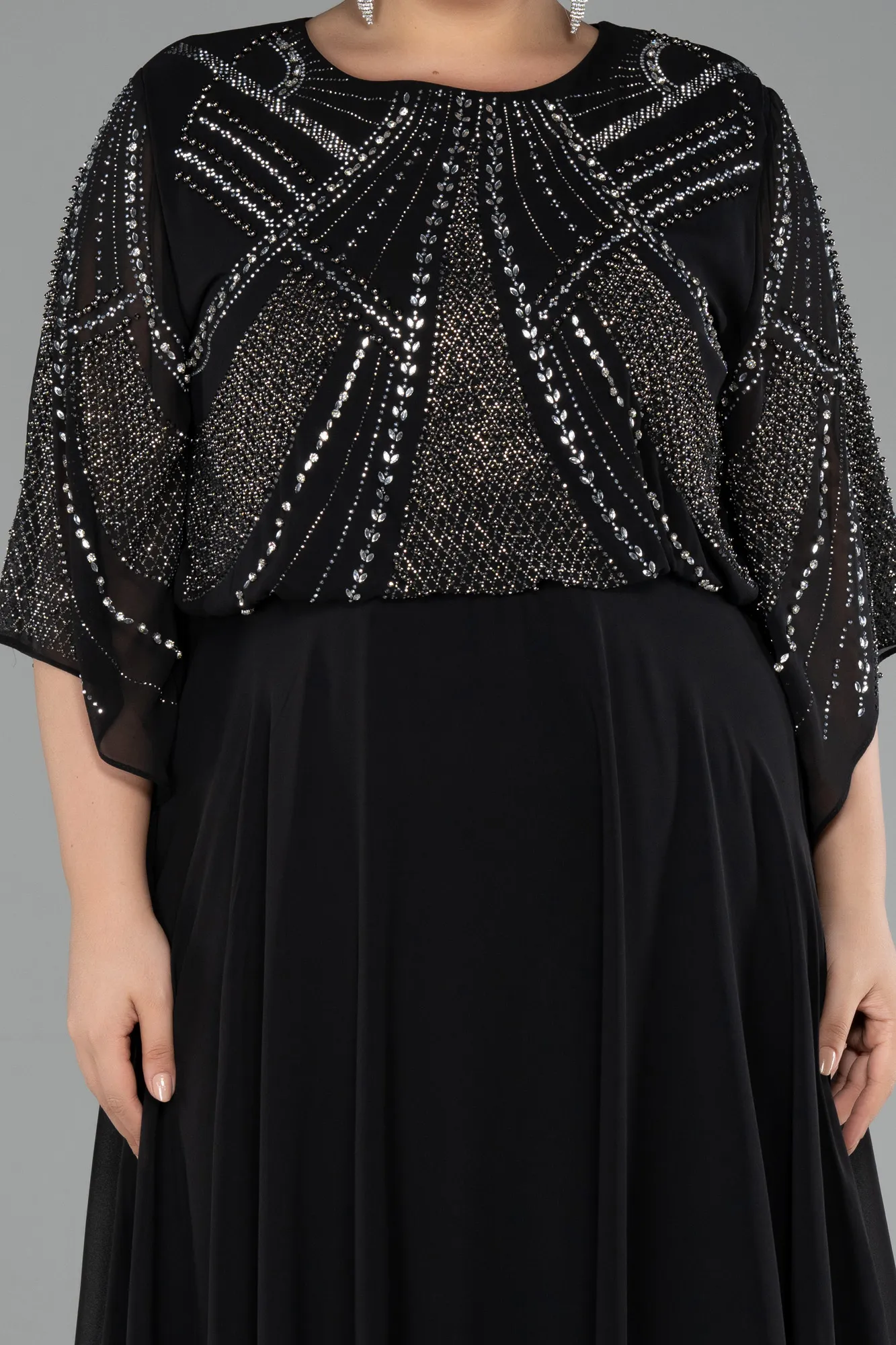 Black-Midi Chiffon Plus Size Evening Dress ABK2144