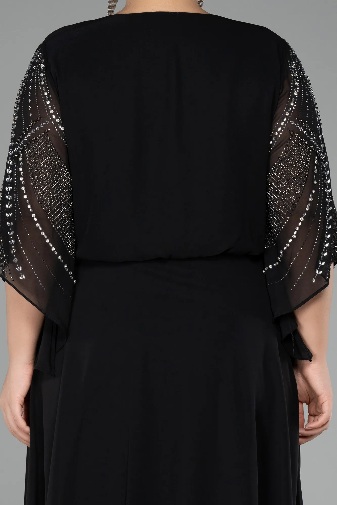 Black-Midi Chiffon Plus Size Evening Dress ABK2144