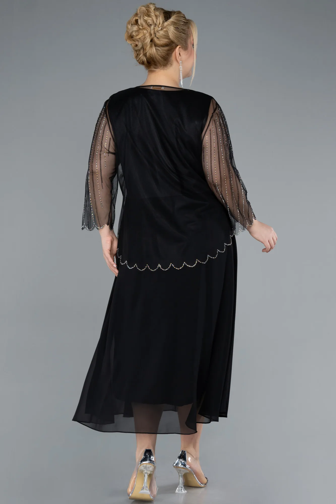 Black-Midi Chiffon Plus Size Evening Dress ABK2244