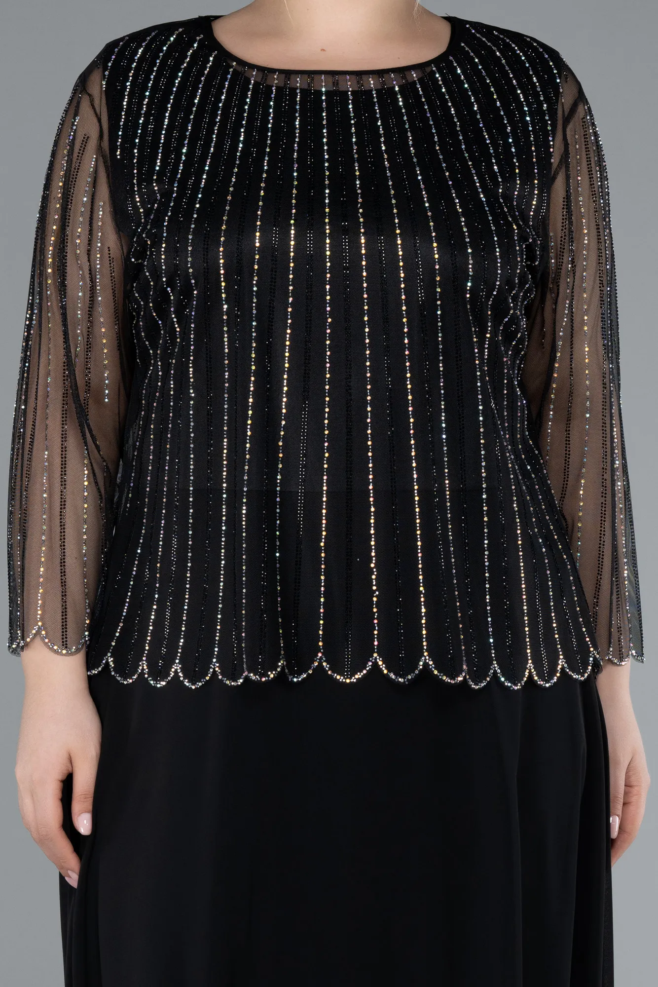 Black-Midi Chiffon Plus Size Evening Dress ABK2244