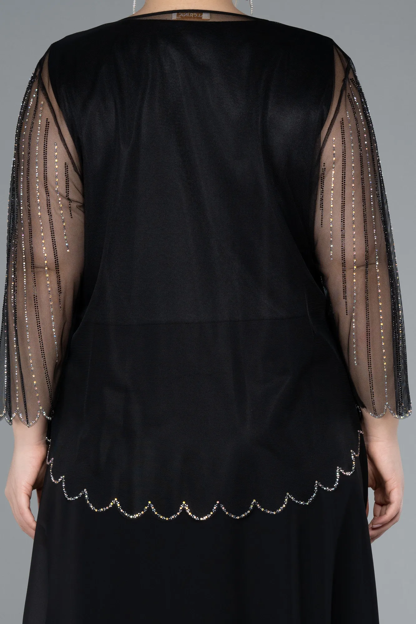 Black-Midi Chiffon Plus Size Evening Dress ABK2244