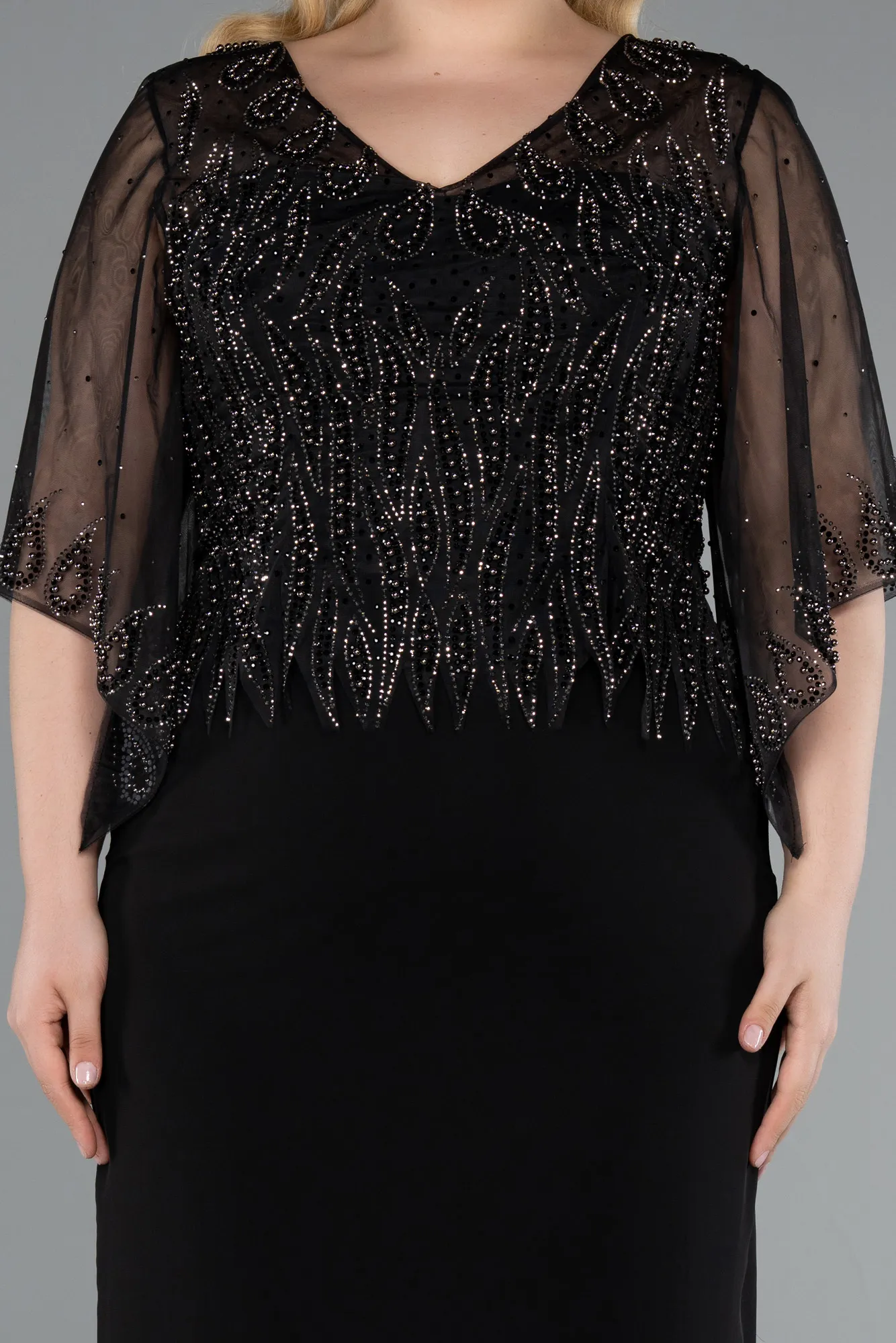 Black-Midi Chiffon Plus Size Evening Dress ABK2333