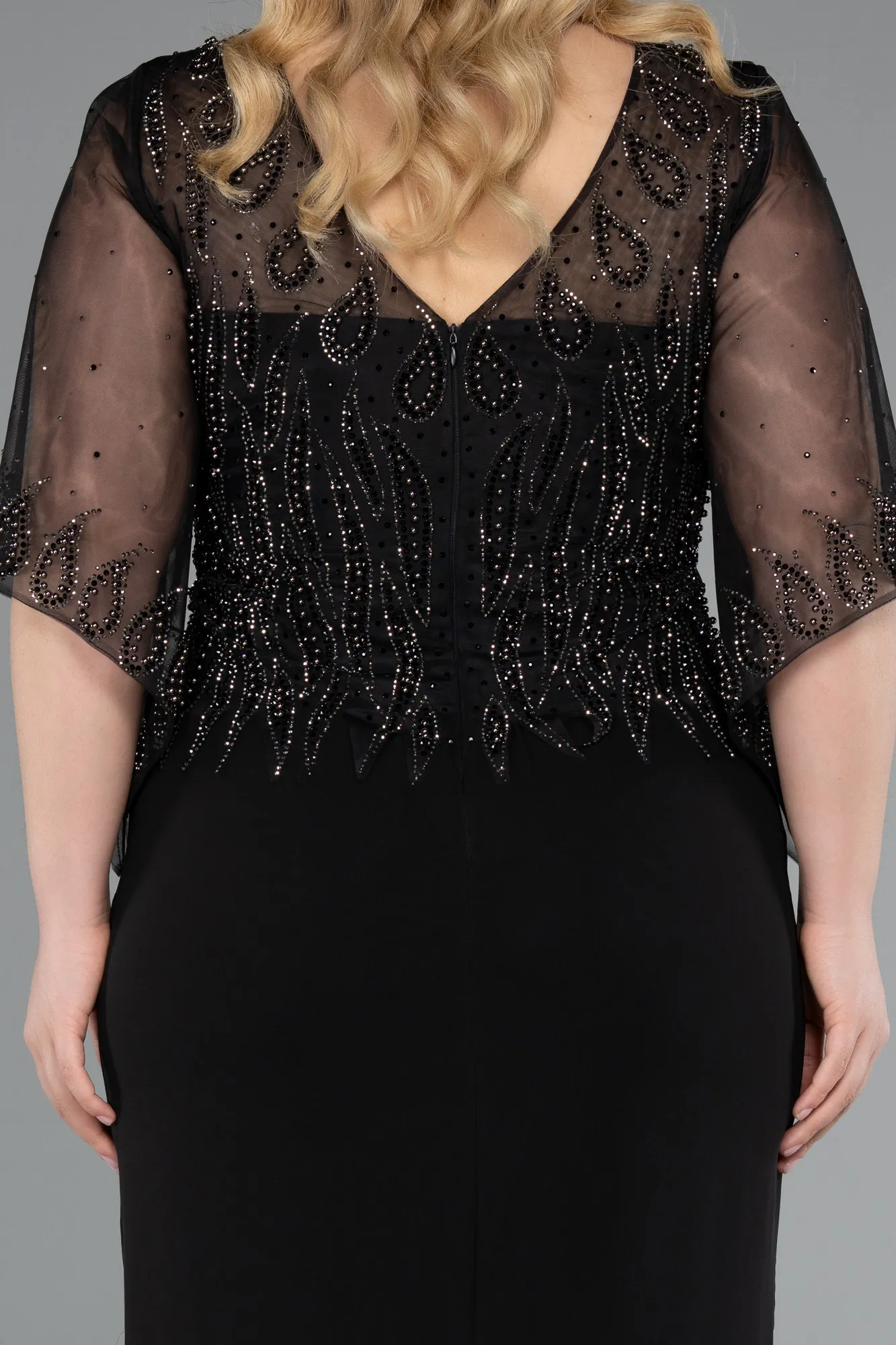 Black-Midi Chiffon Plus Size Evening Dress ABK2333