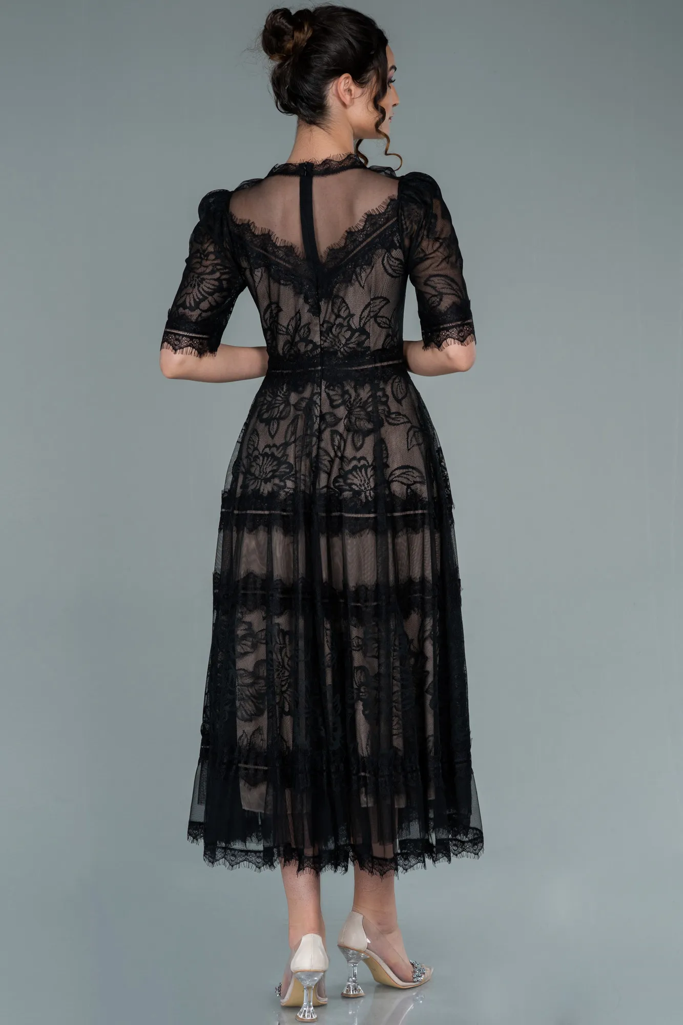 Black-Midi Dantelle Night Dress ABK1388